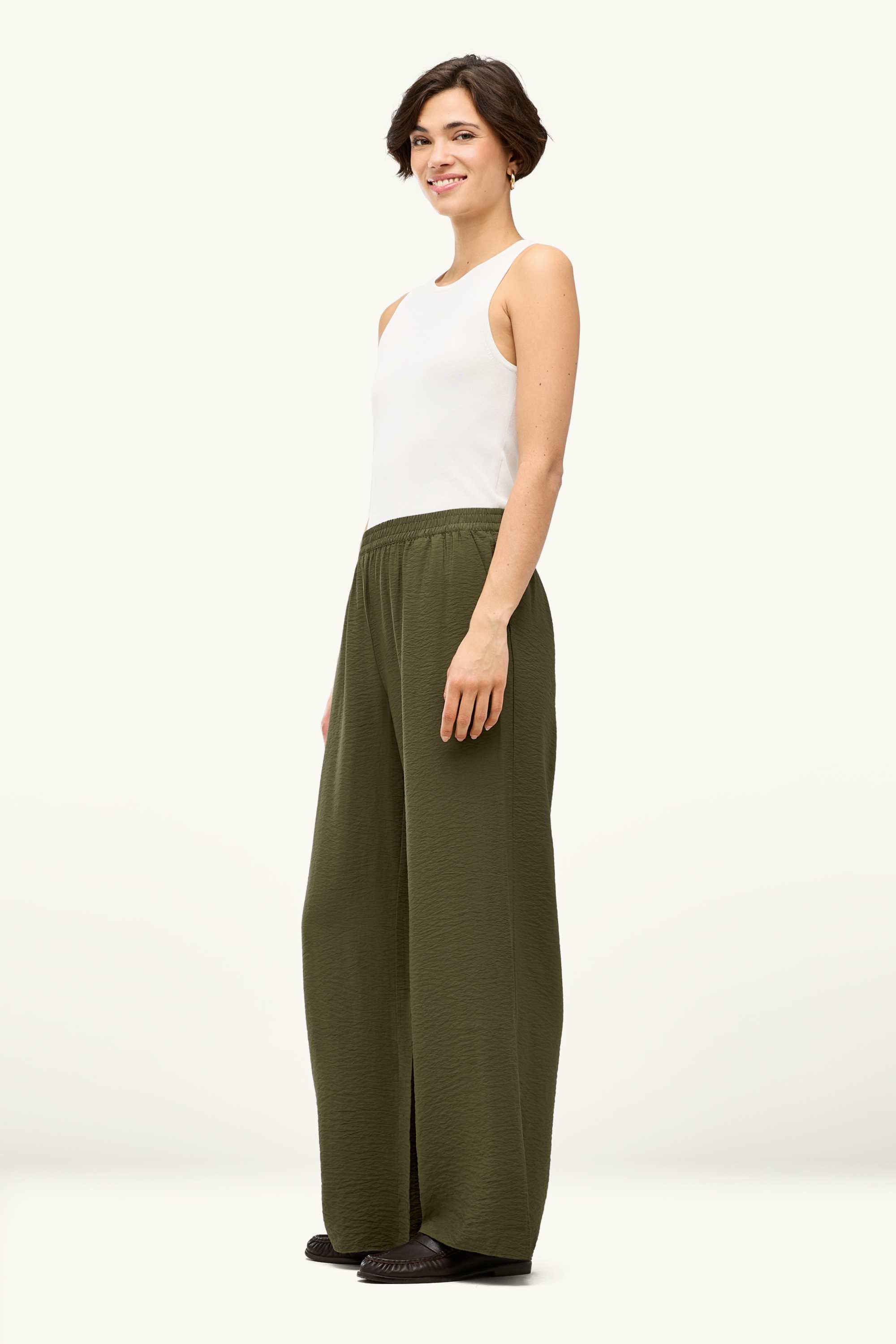Business trousers - high waist - wide leg dark green