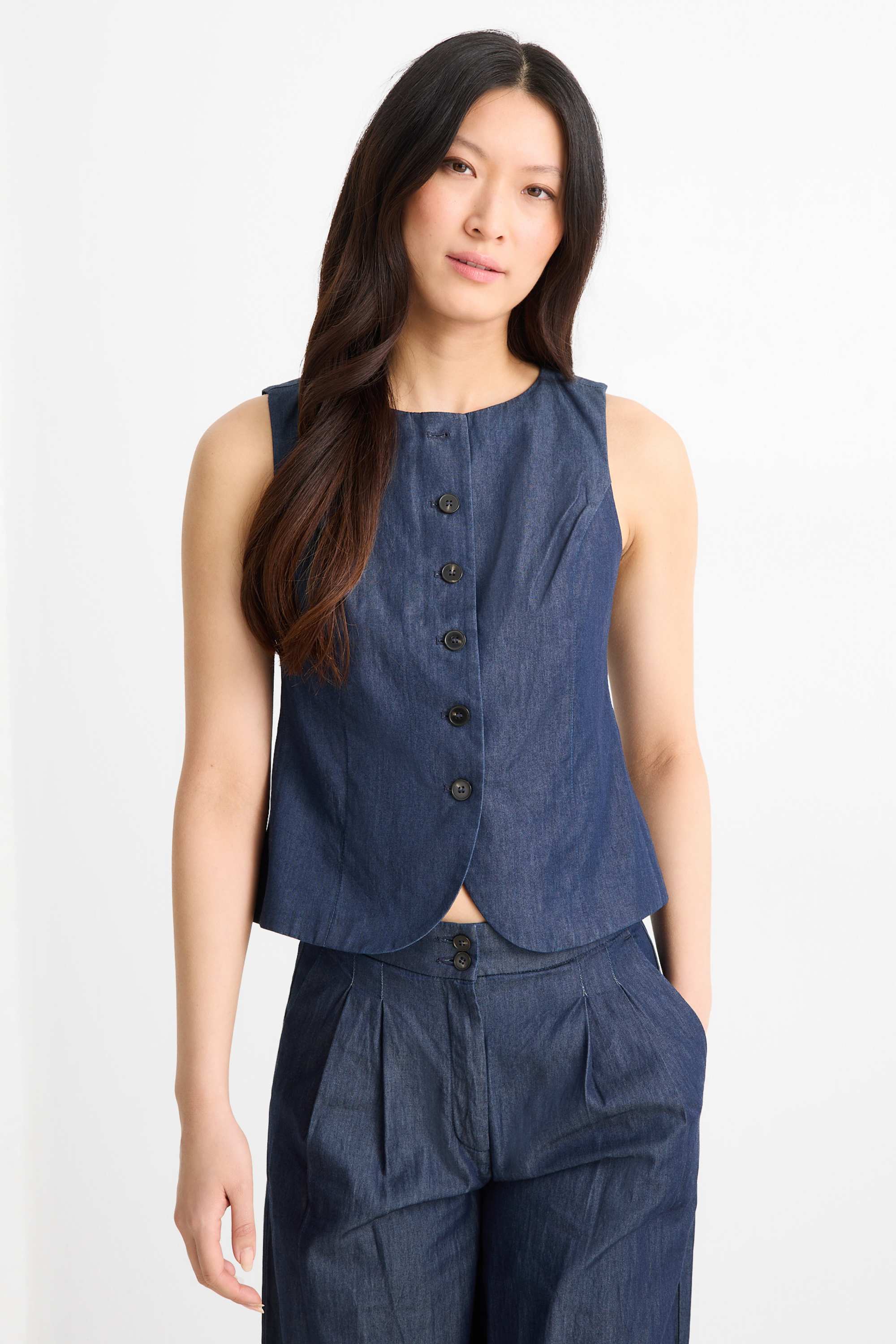 Denim waistcoat - fitted dark blue