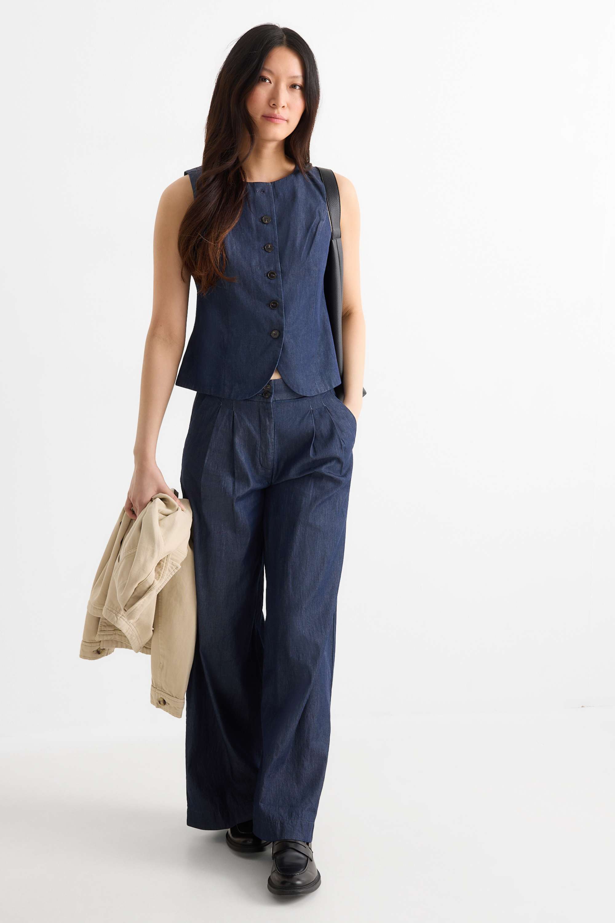 Denim waistcoat - fitted dark blue
