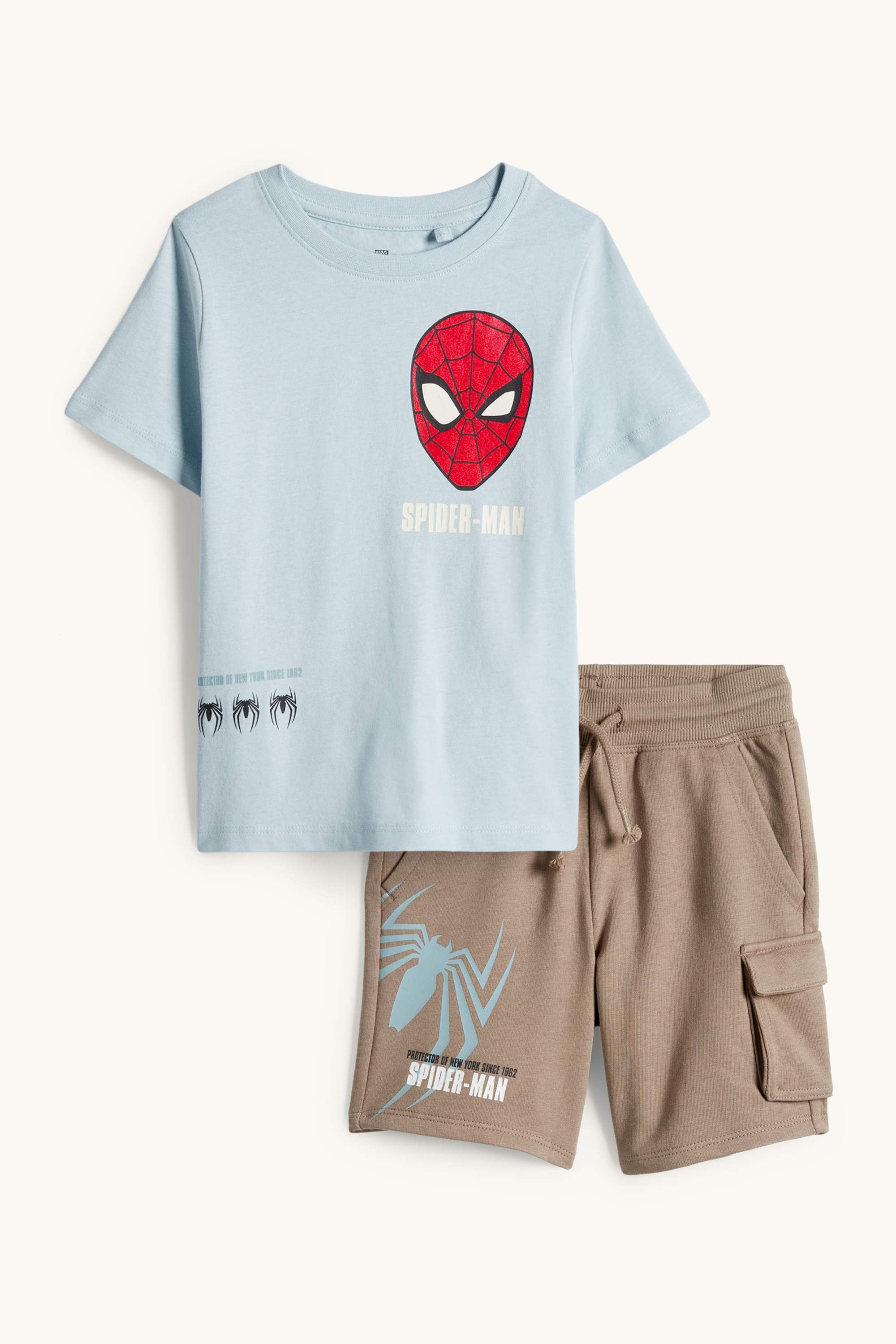 Spider-Man - set - short sleeve T-shirt and cargo sweat shorts blue / beige