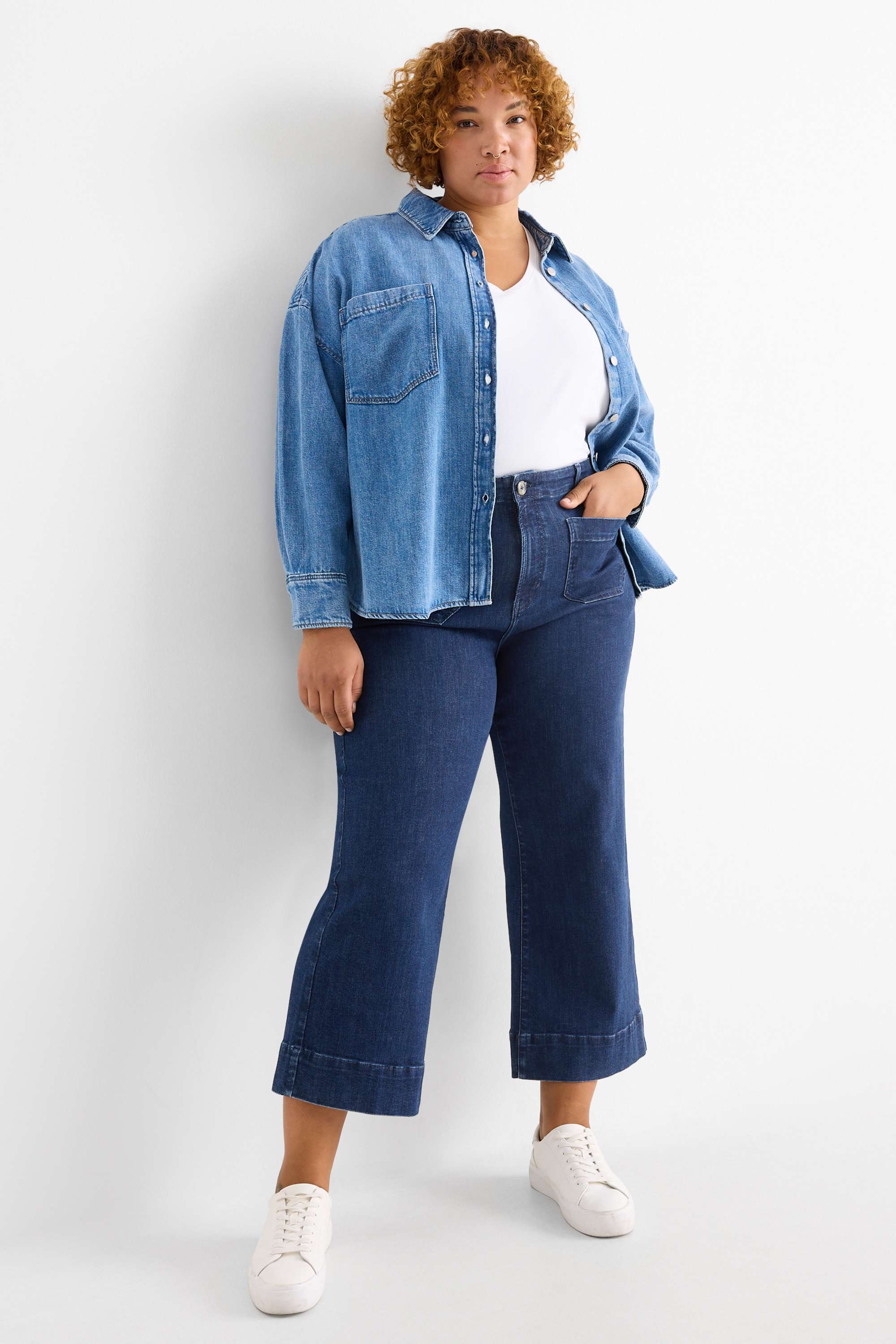 Wide leg jeans - high waist denim-dark blue