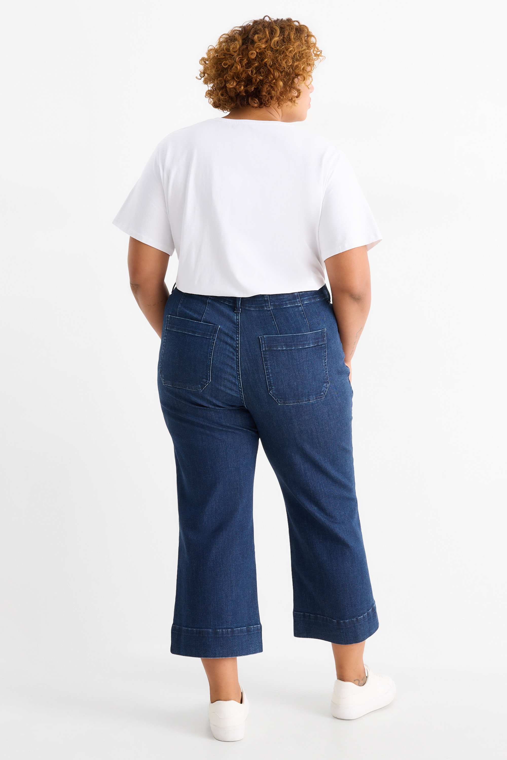 Wide leg jeans - high waist denim-dark blue