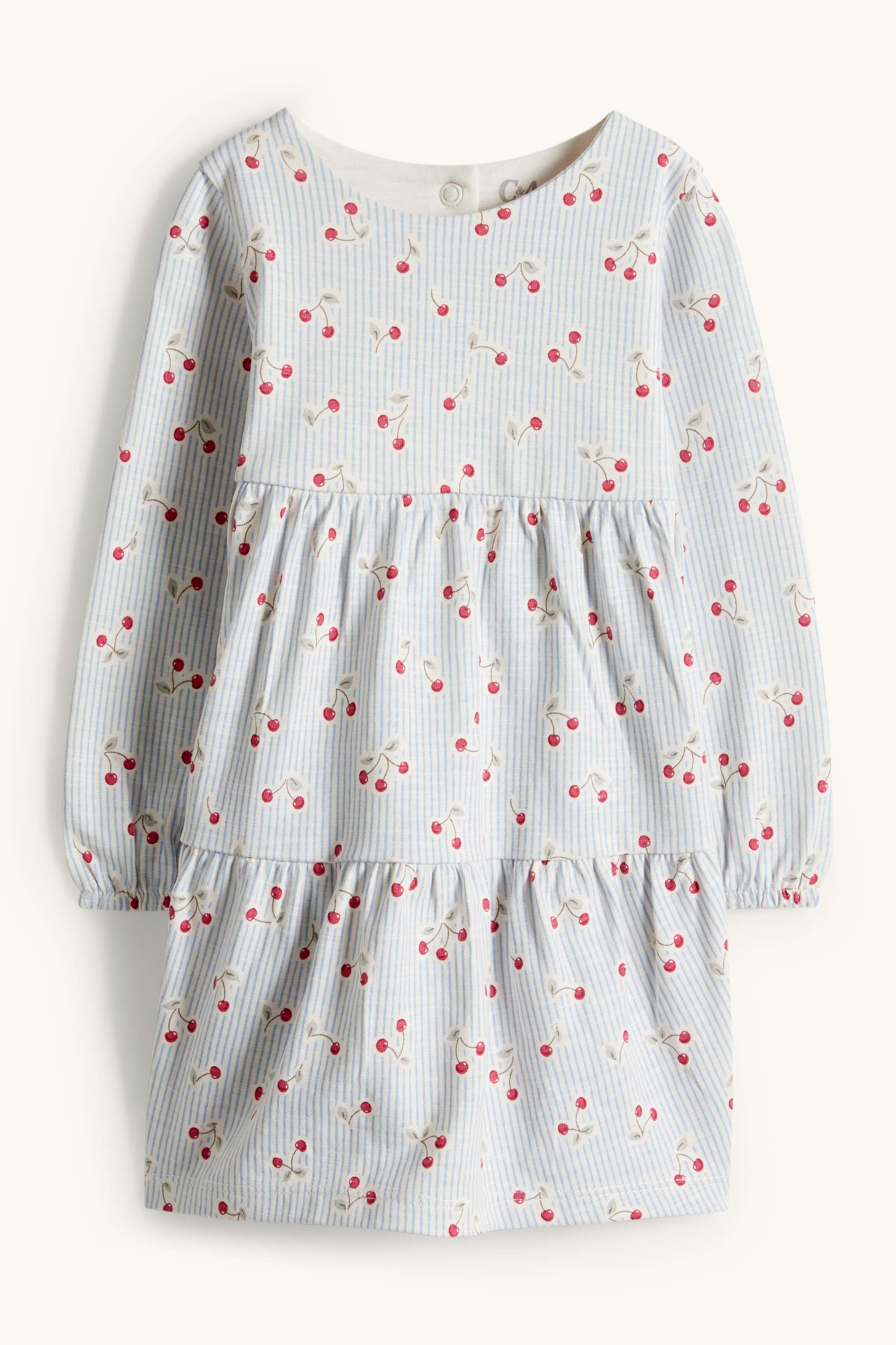 Cherry - baby dress - striped light blue