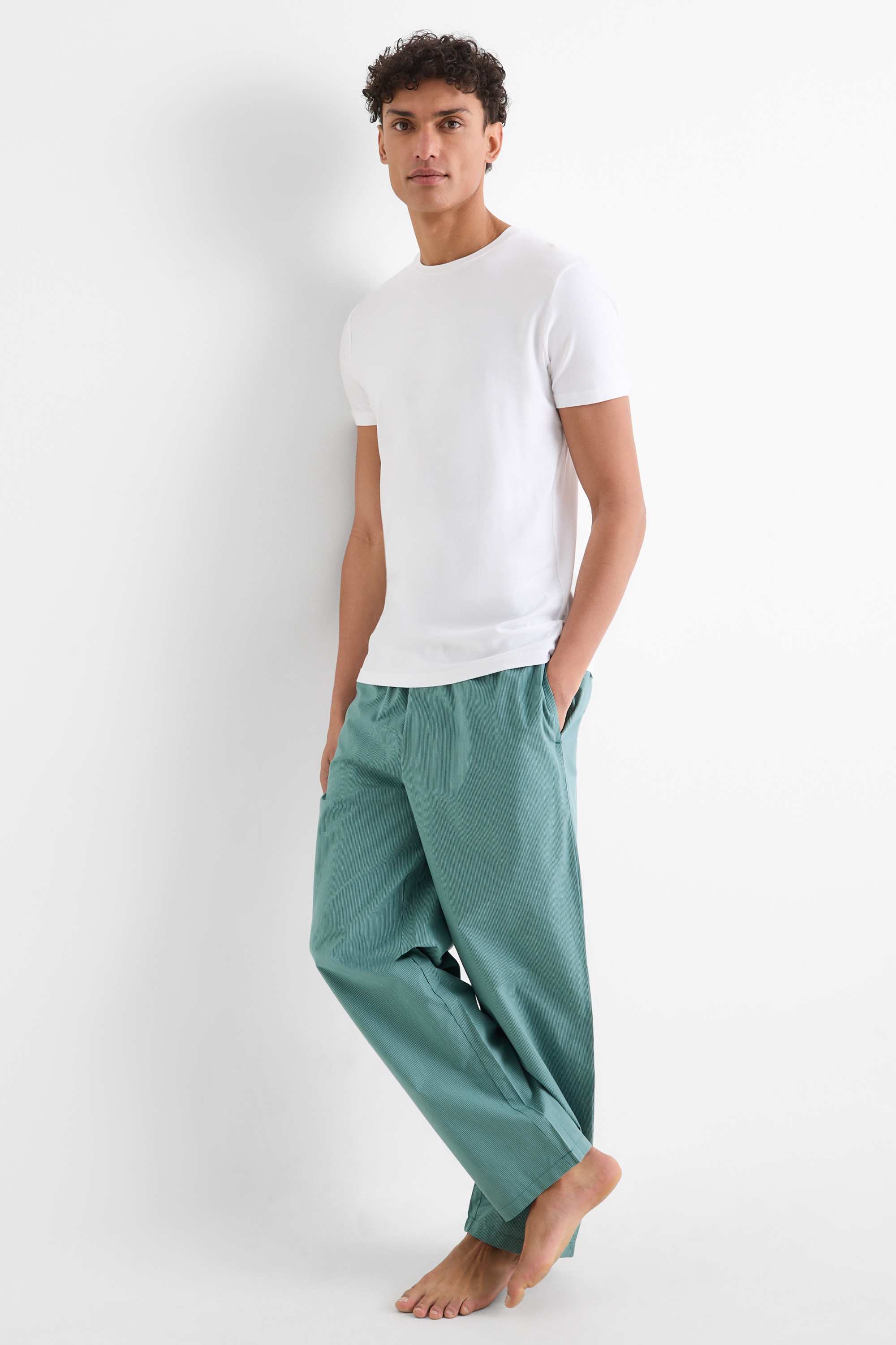 Pyjama bottoms - striped dark green