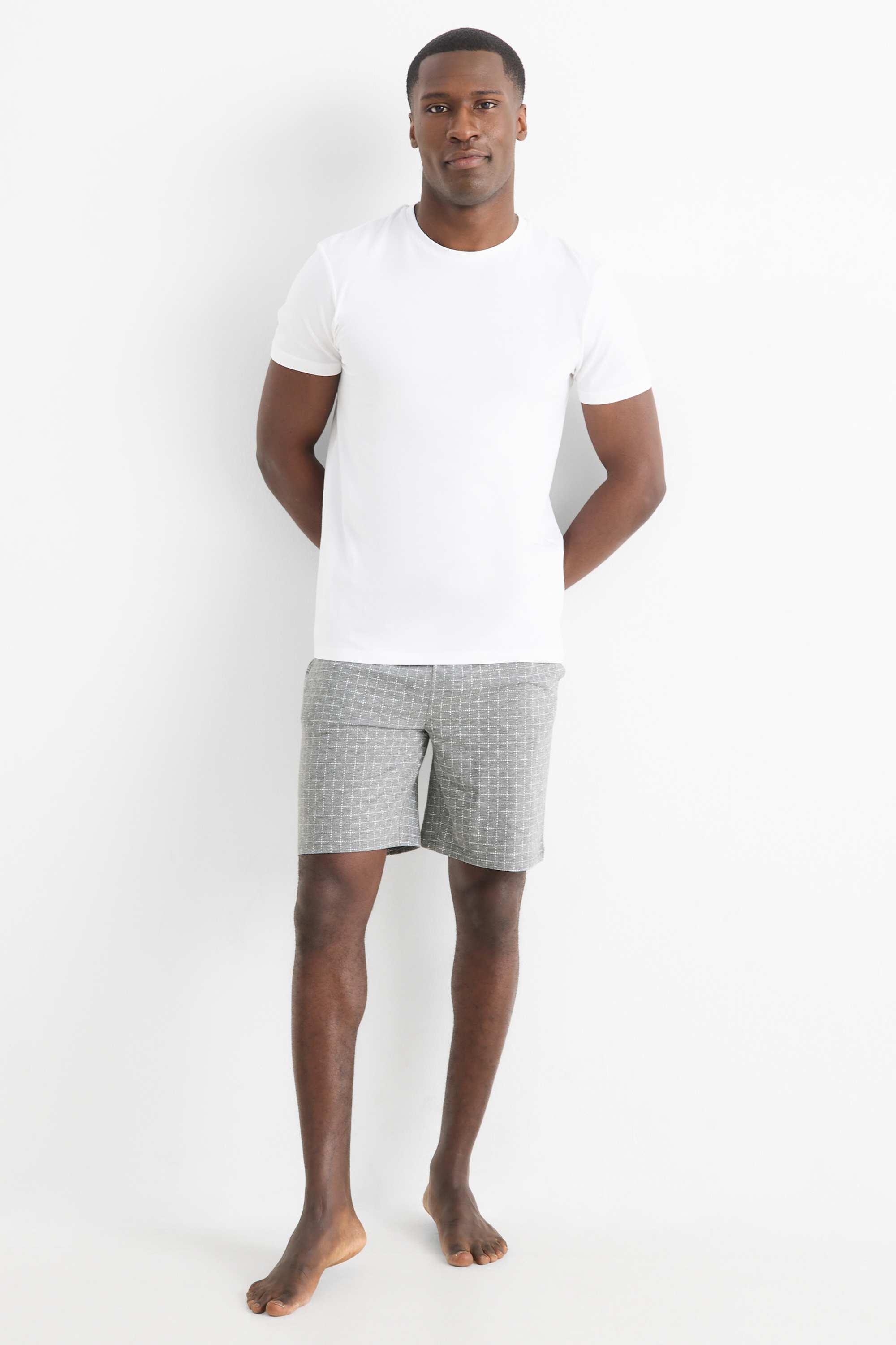 Pyjama shorts - check gray