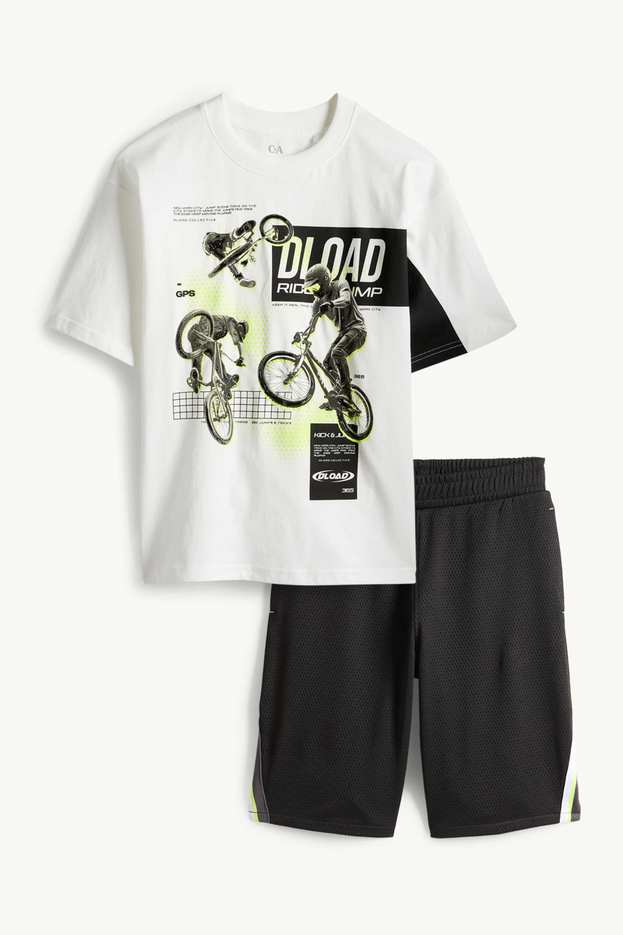 BMX - set - short sleeve T-shirt and shorts - 2 piece white / black