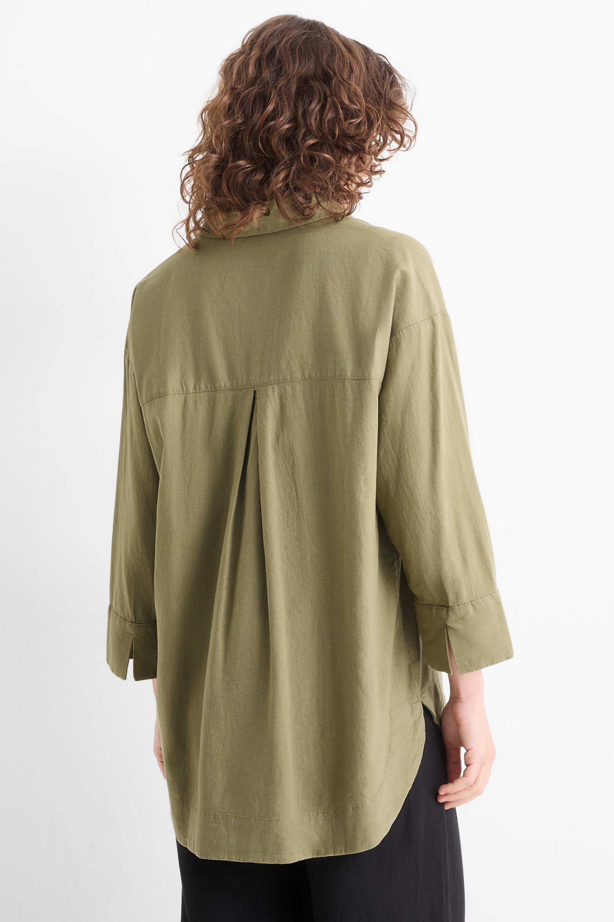 Blouse - linen blend khaki
