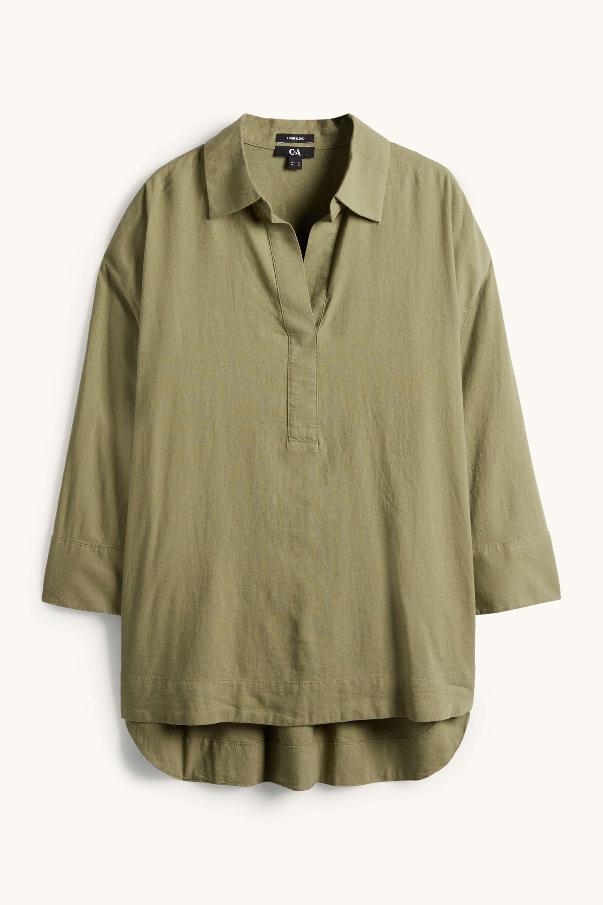 Blouse - linen blend khaki