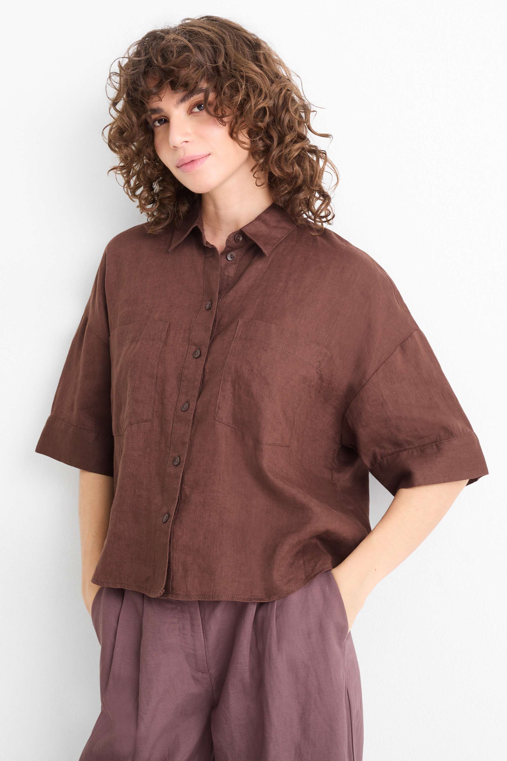 Linen shirt blouse brown