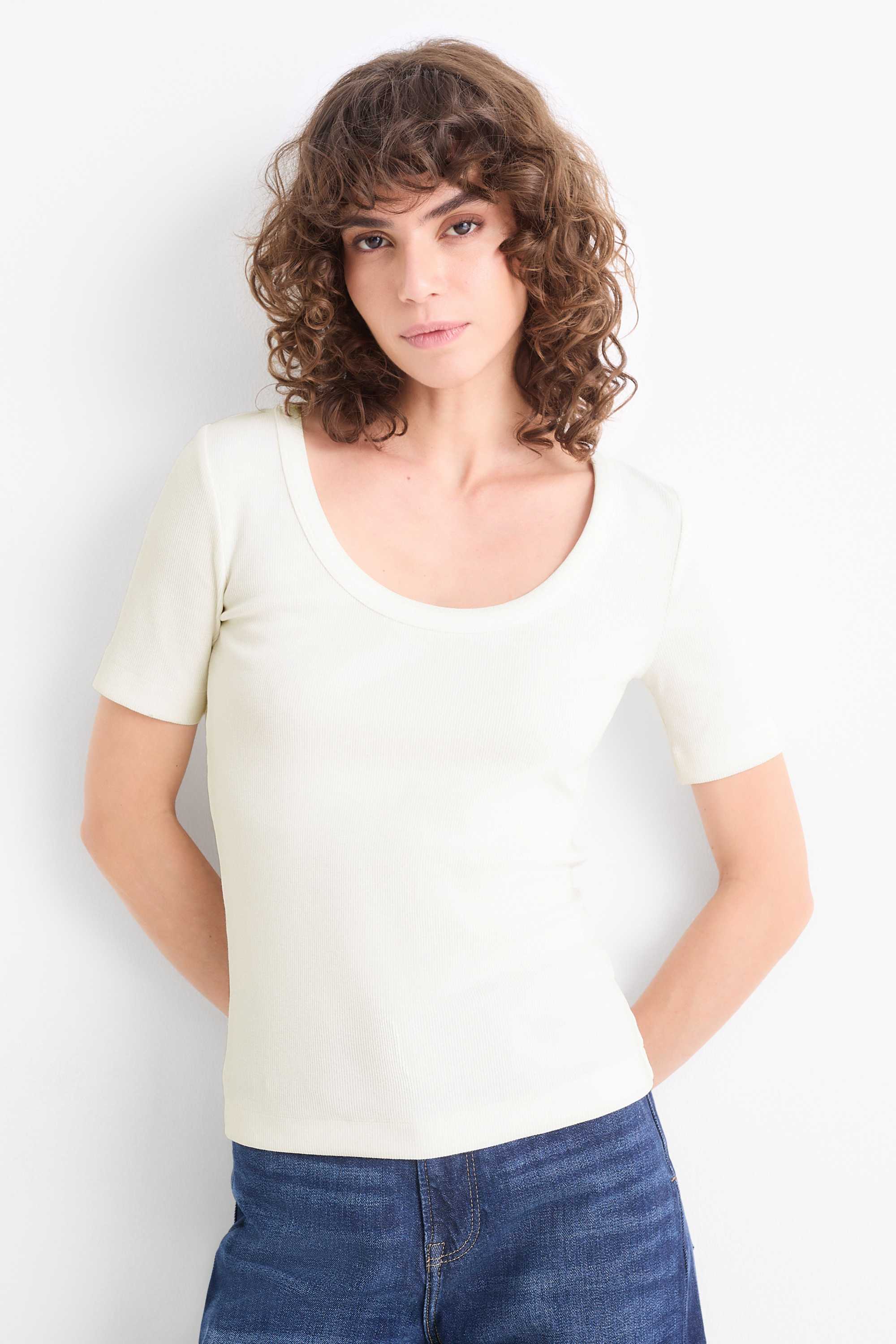 T-shirt - regular fit - ribbed white