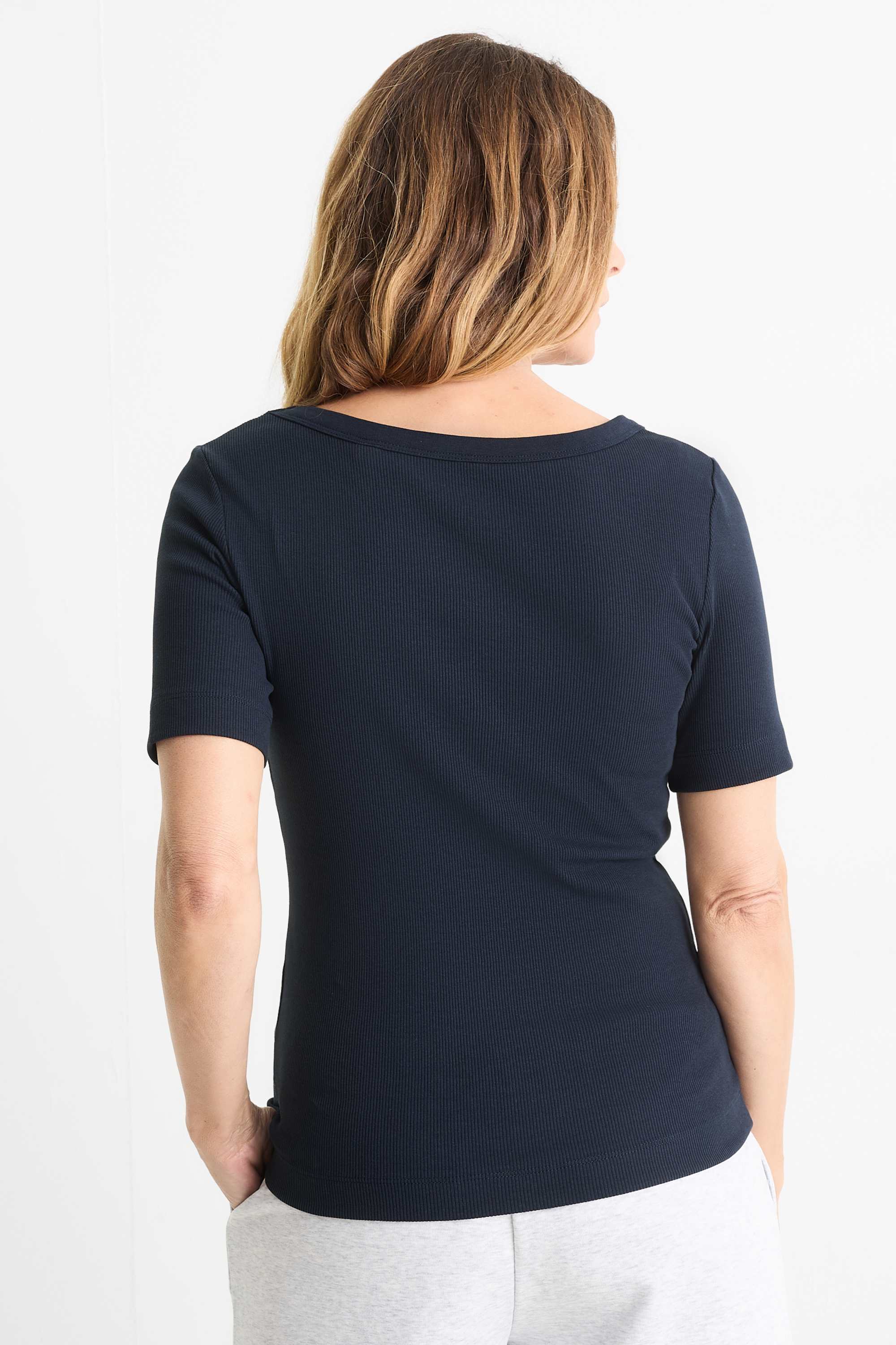 T-shirt - regular fit - ribbed dark blue