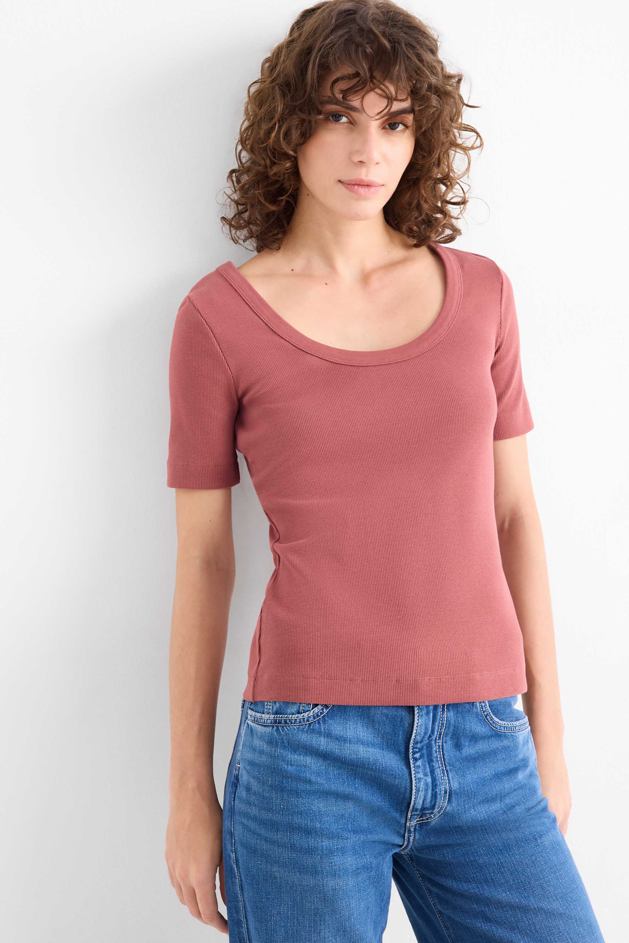 T-shirt - regular fit - ribbed dark rose