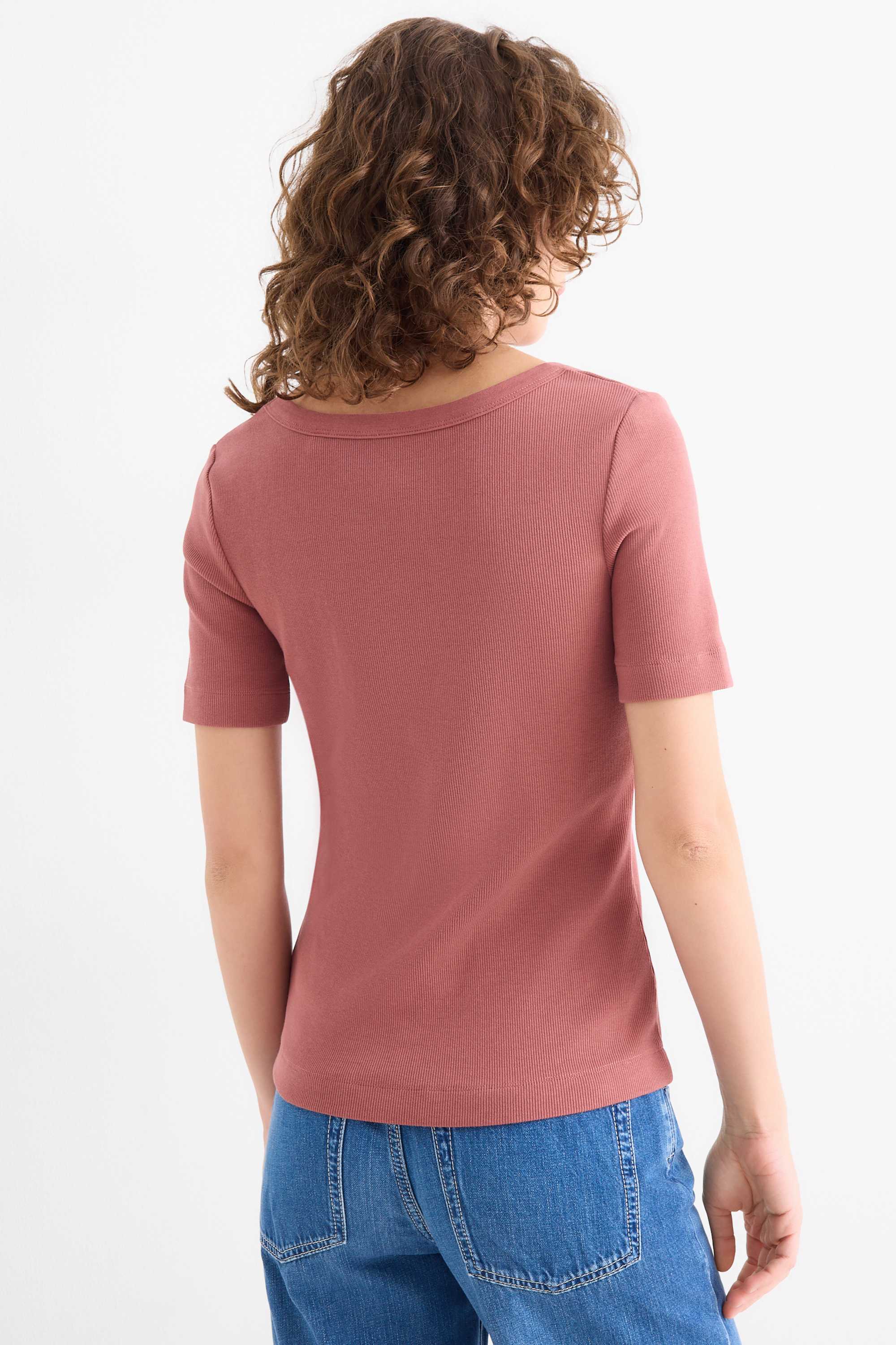 T-shirt - regular fit - ribbed dark rose