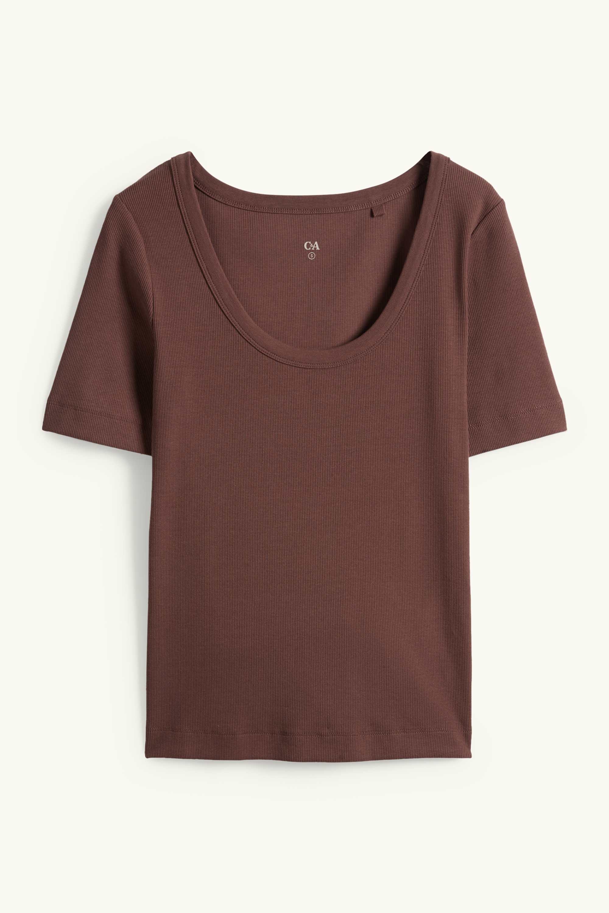 T-shirt - regular fit - ribbed brown