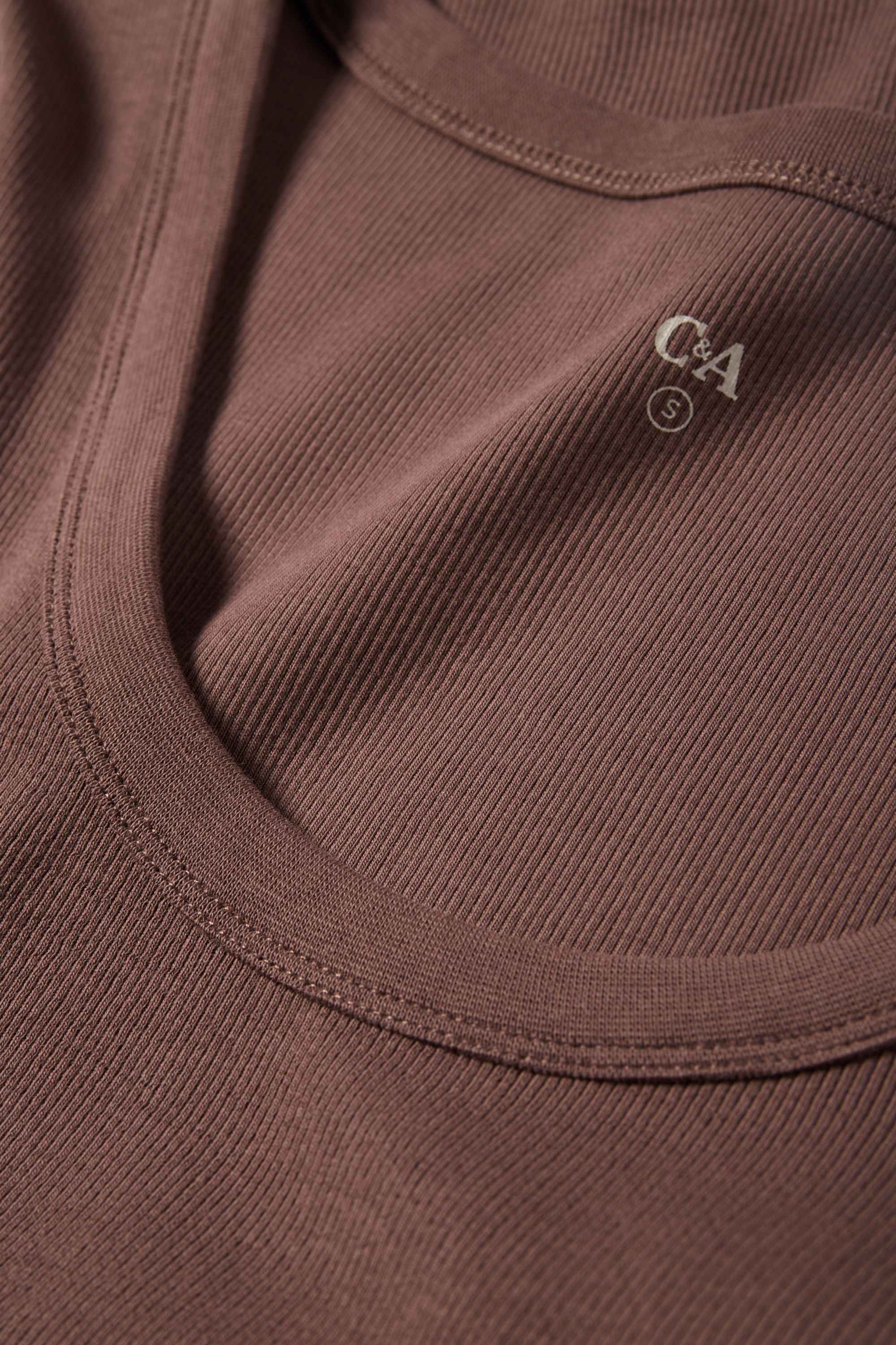 T-shirt - regular fit - ribbed brown