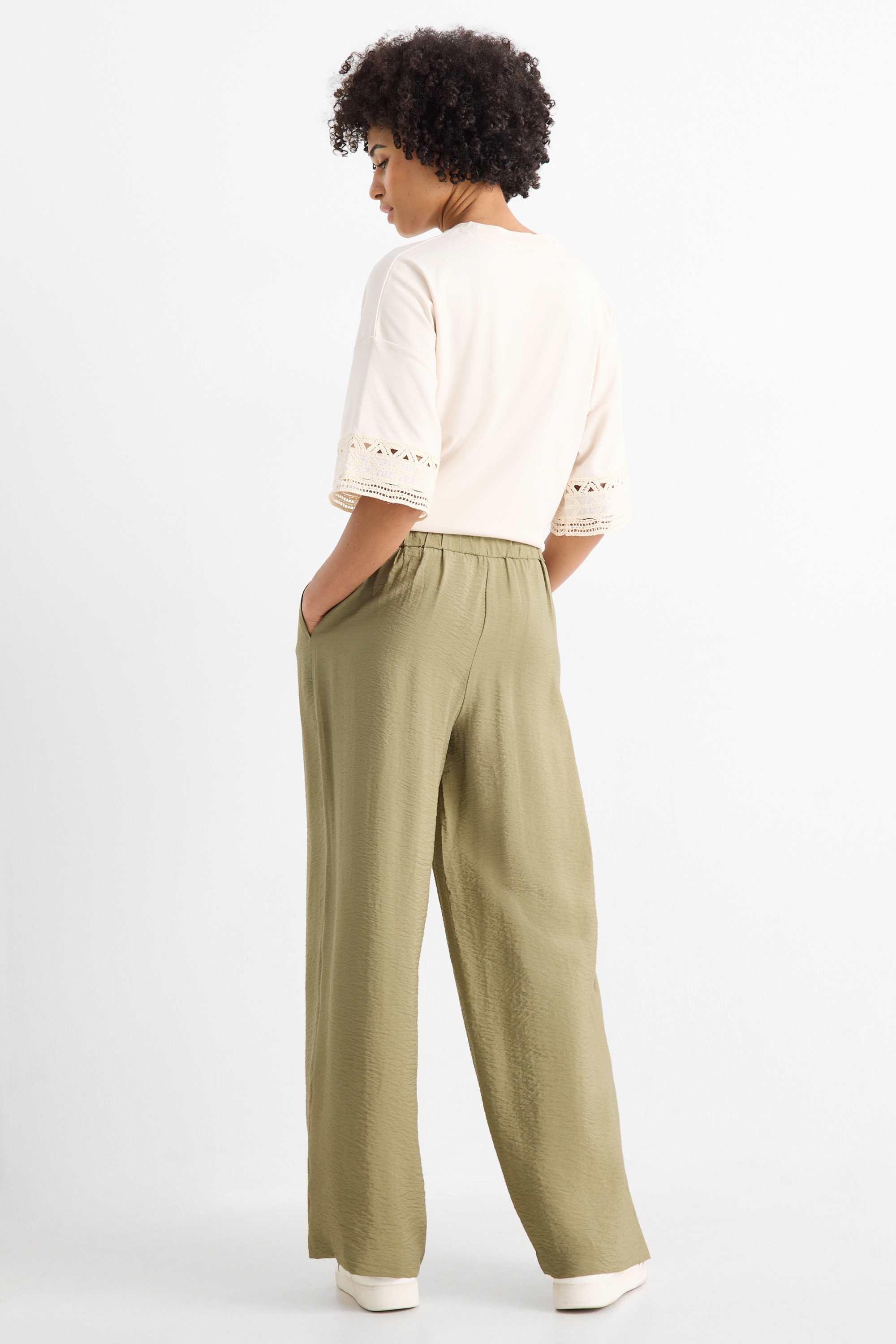 Cloth trousers - high waist - wide leg green