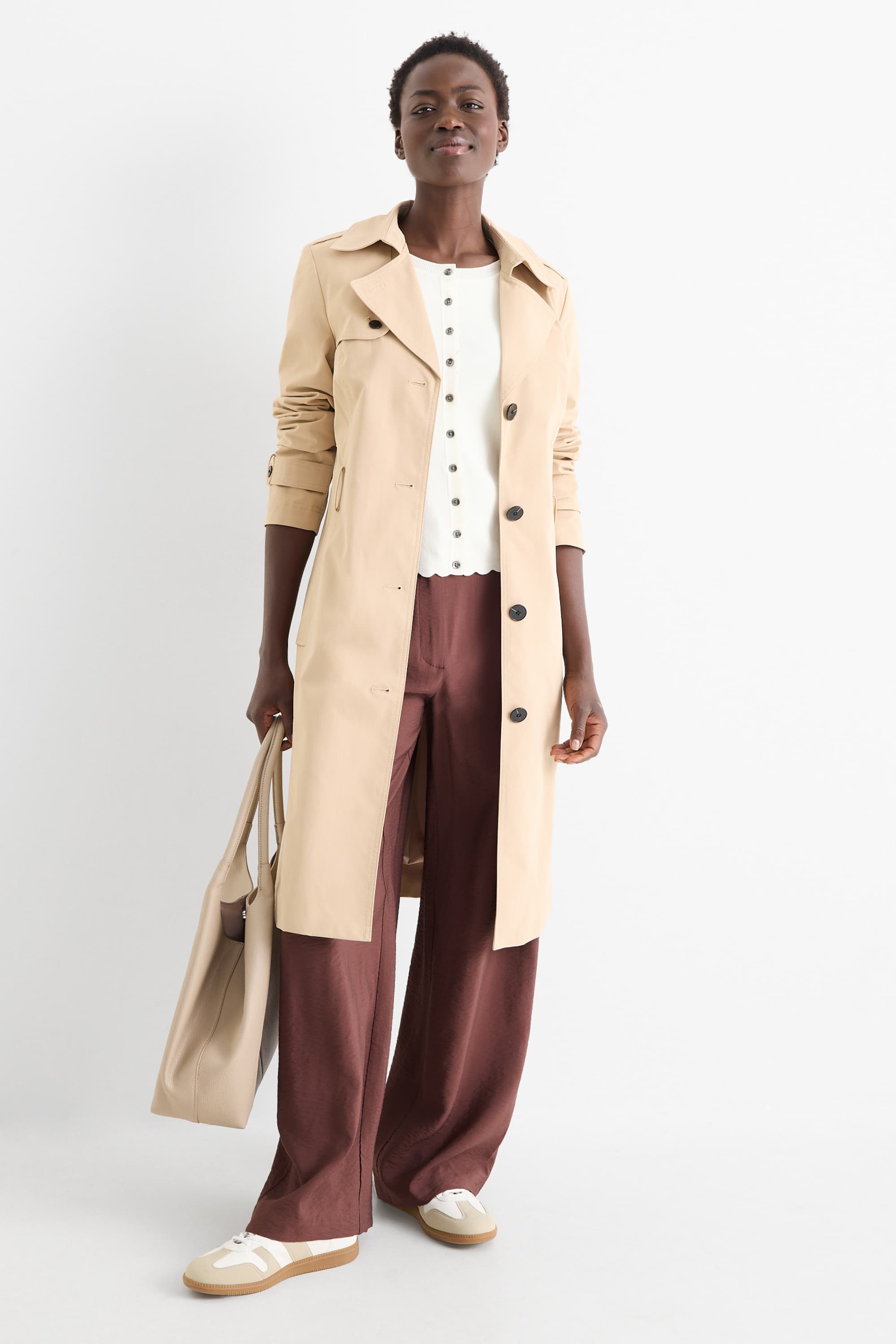 Cloth trousers - high waist - wide leg dark brown