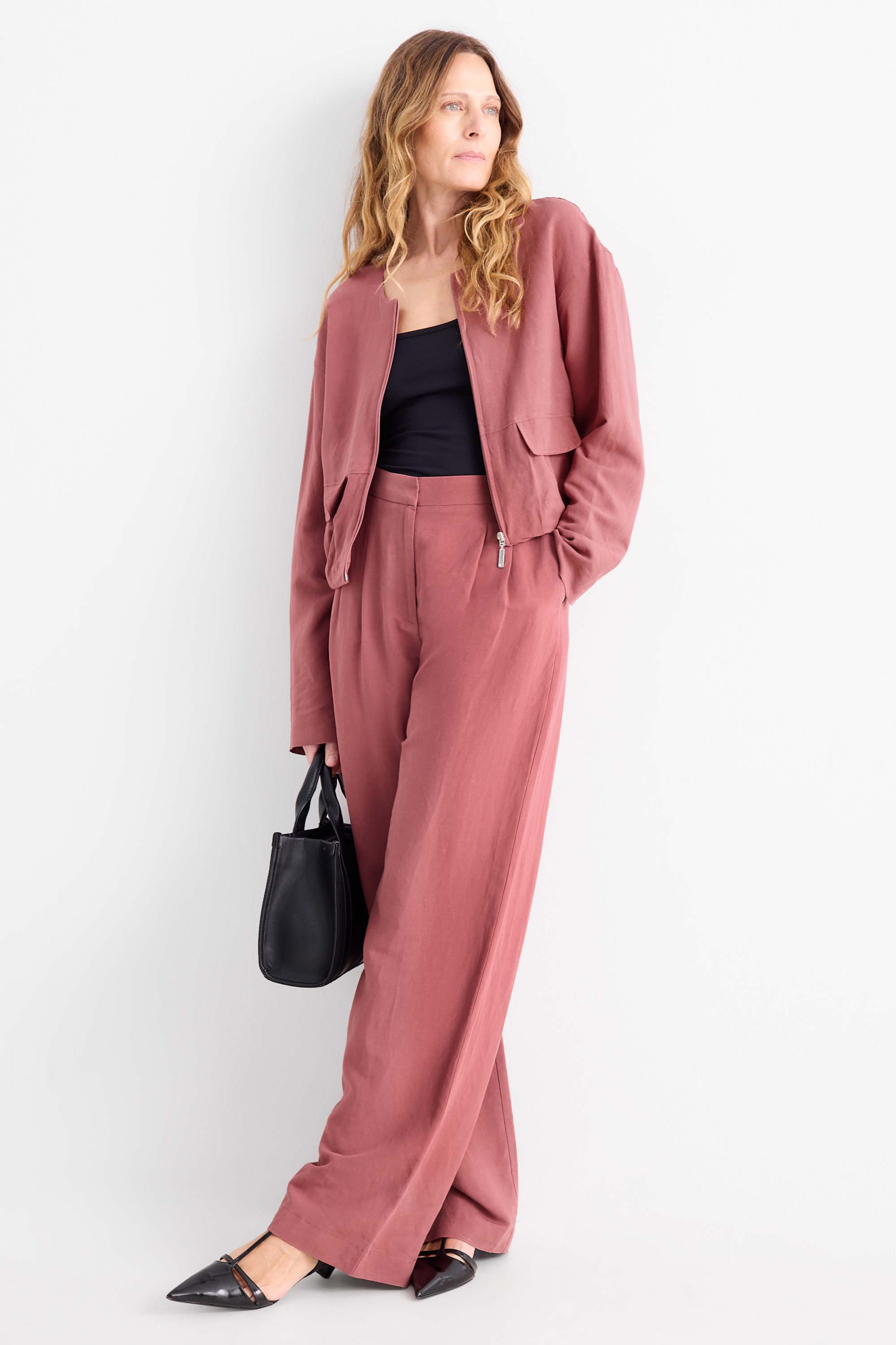 Bomber jacket with linen content dark rose