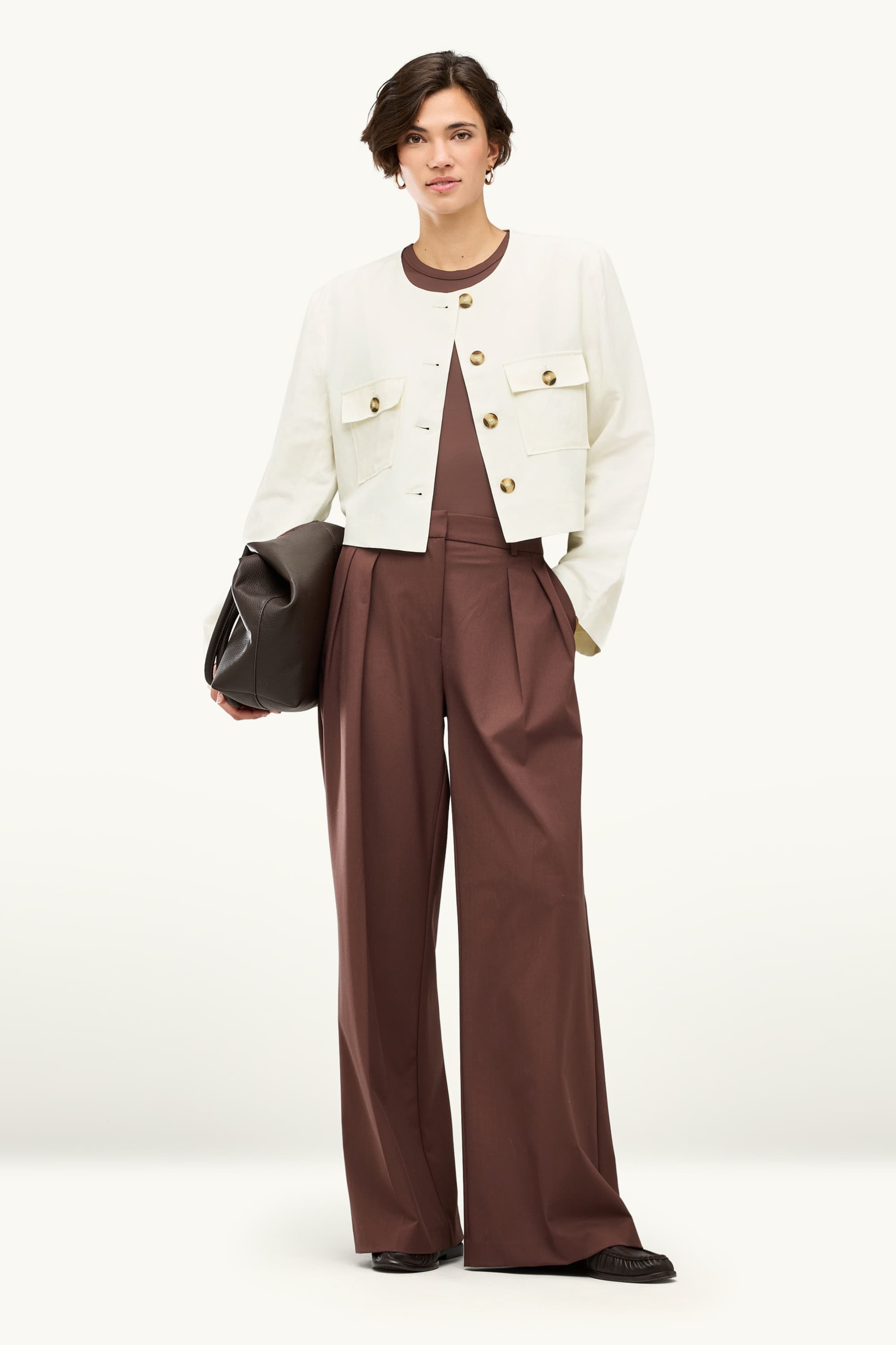 Cropped blazer with linen content - slim fit white