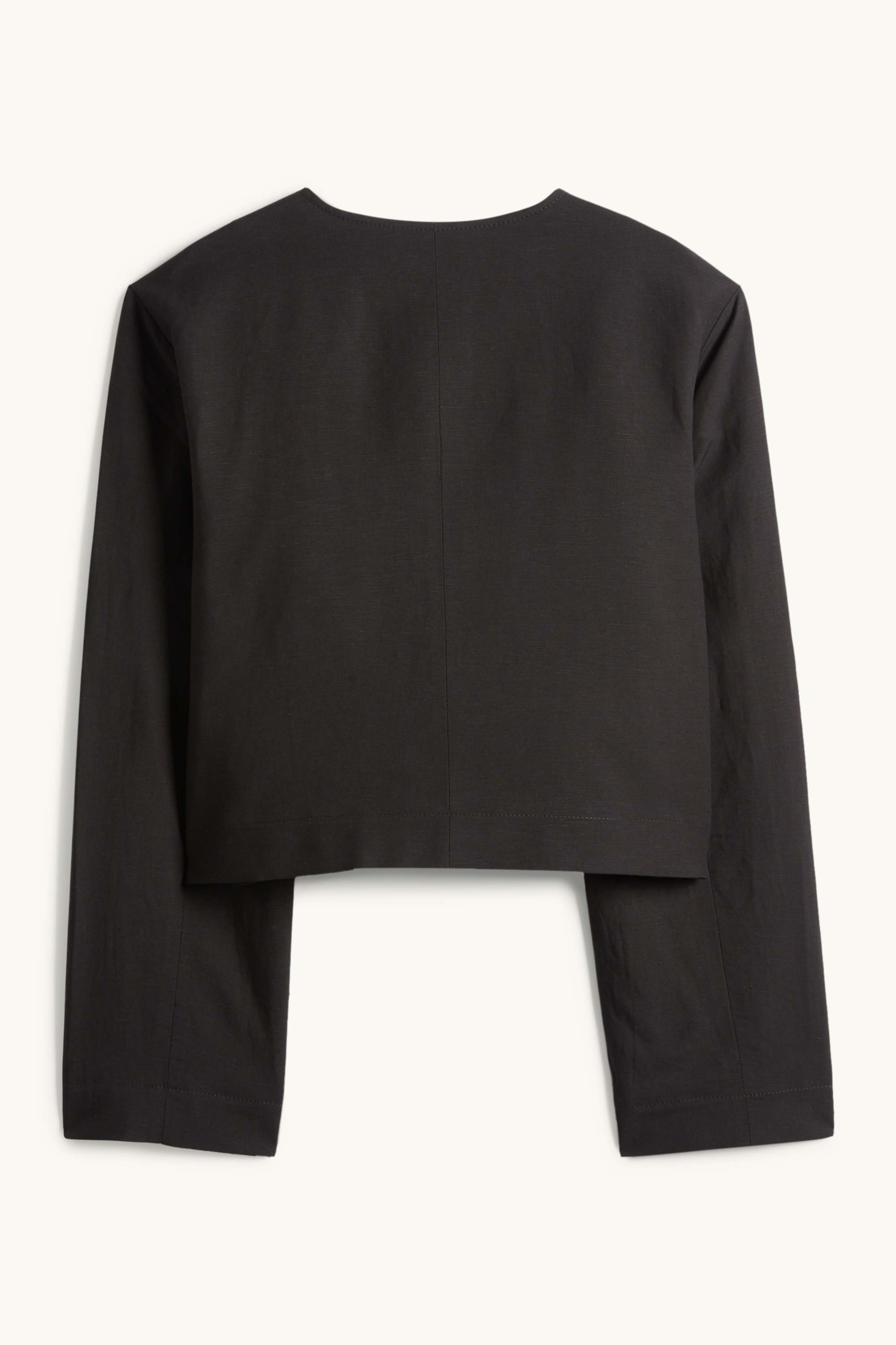 Cropped blazer with linen content - slim fit black