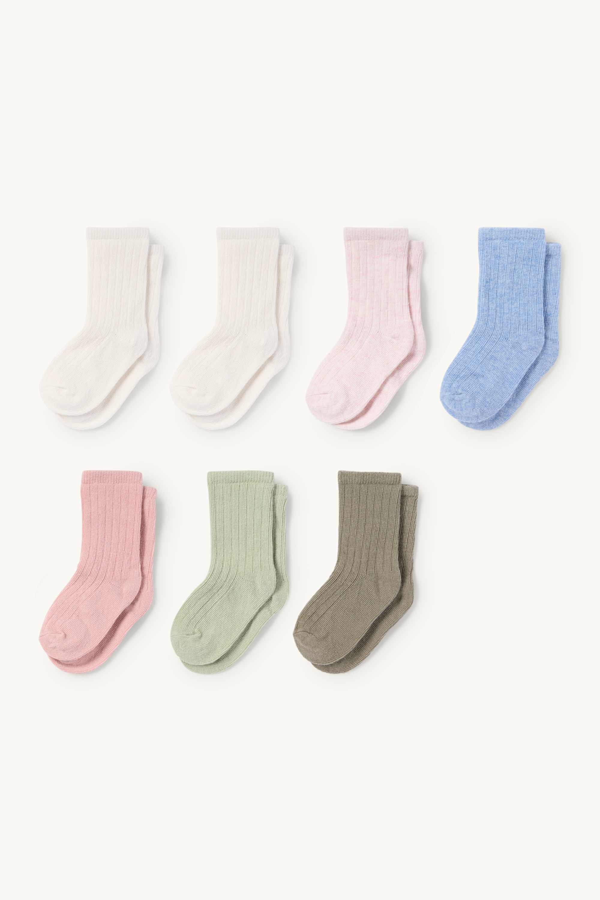 Multipack of 7 - baby socks - ribbed multicoloured