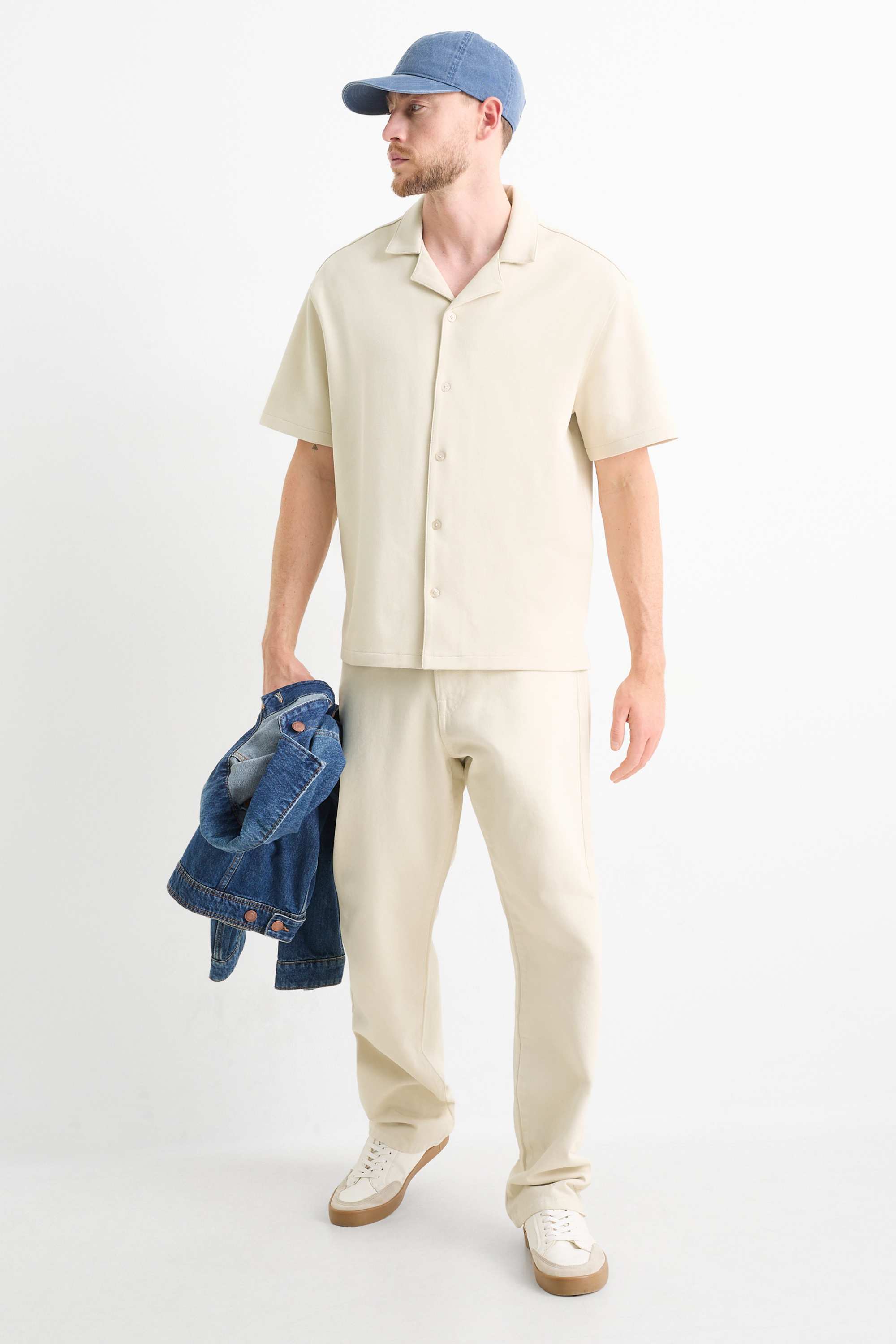 Shirt - regular fit - lapel collar cremewhite