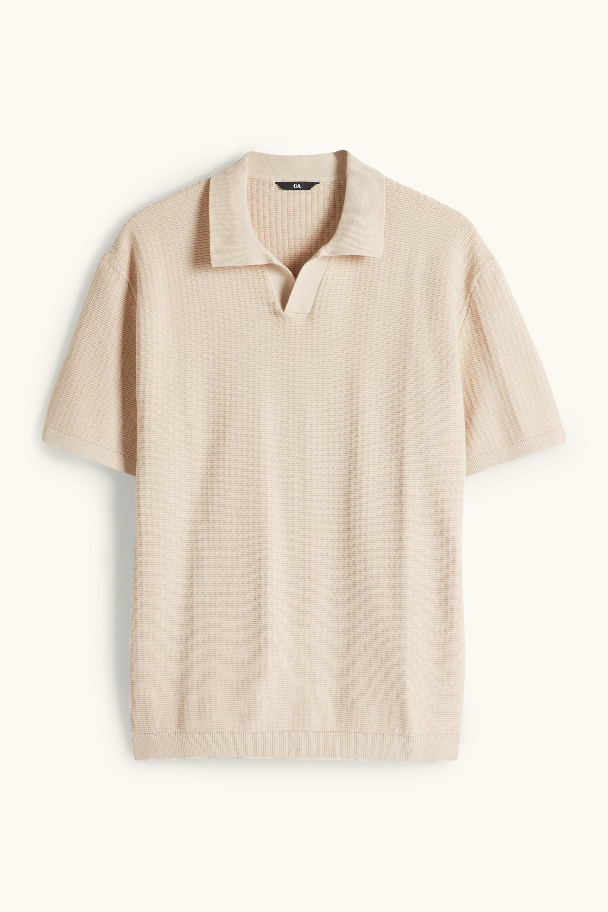 Knitted polo shirt - relaxed fit - textured light beige