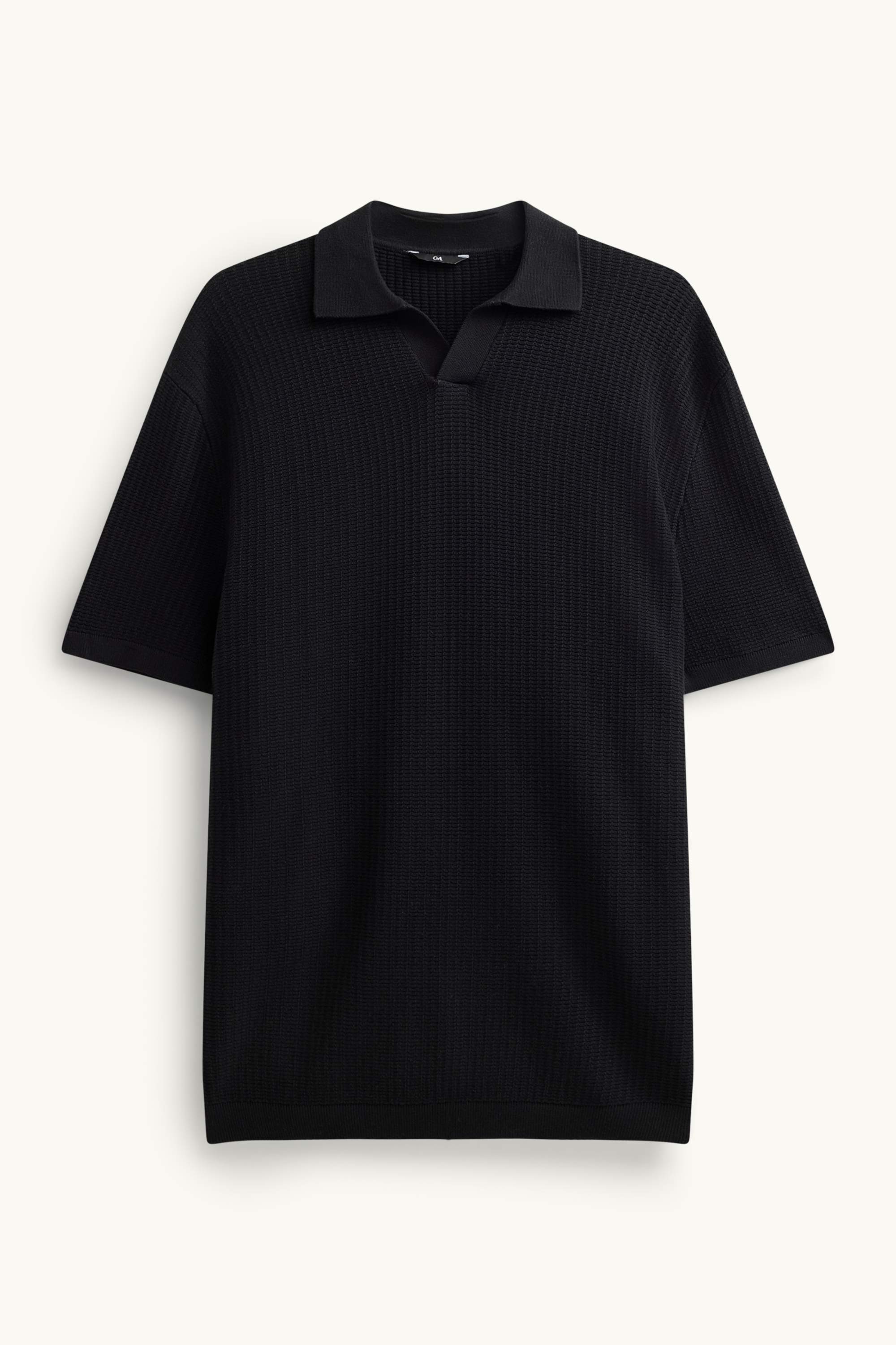 Knitted polo shirt - relaxed fit - textured black