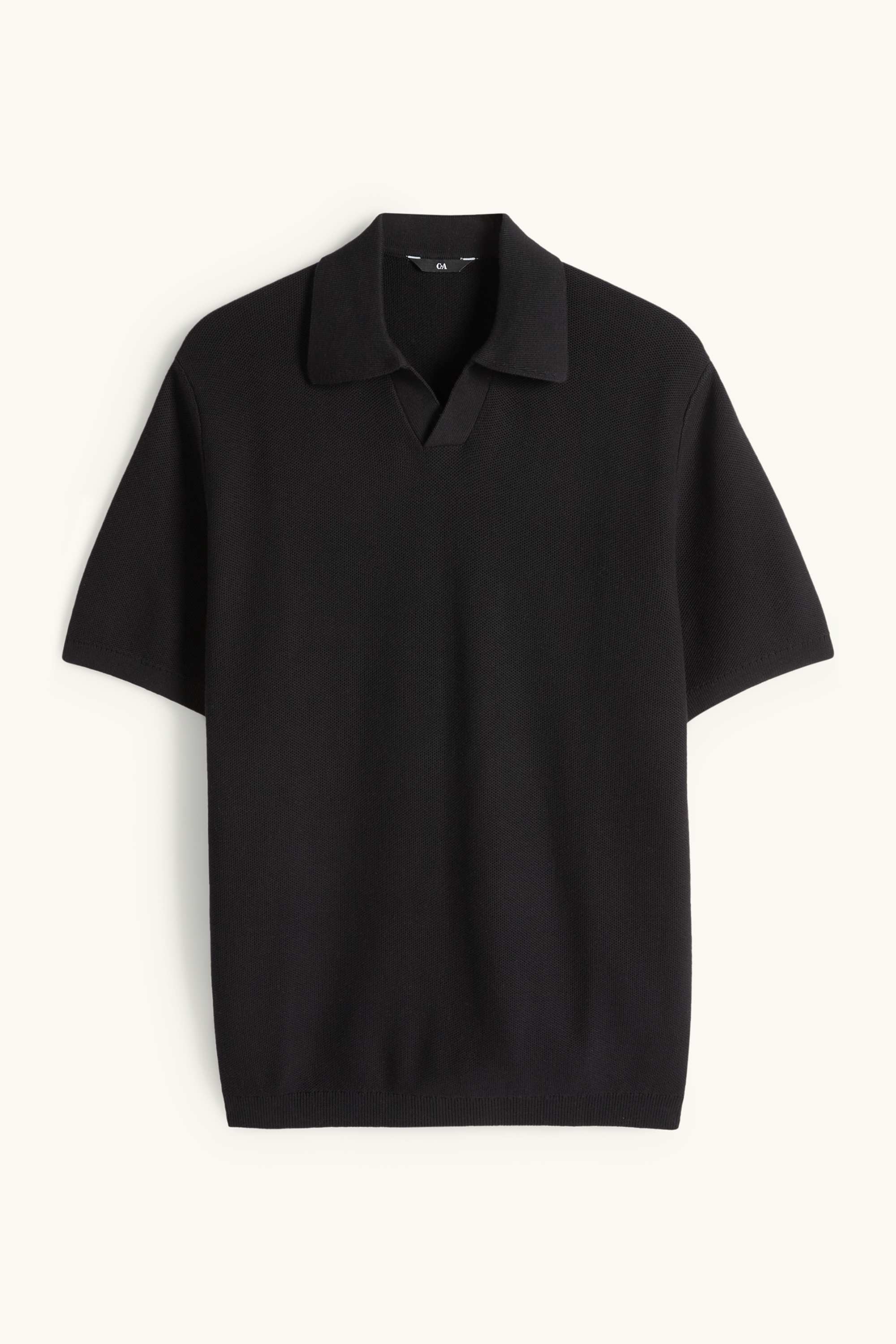 Knitted polo shirt - regular fit - textured black