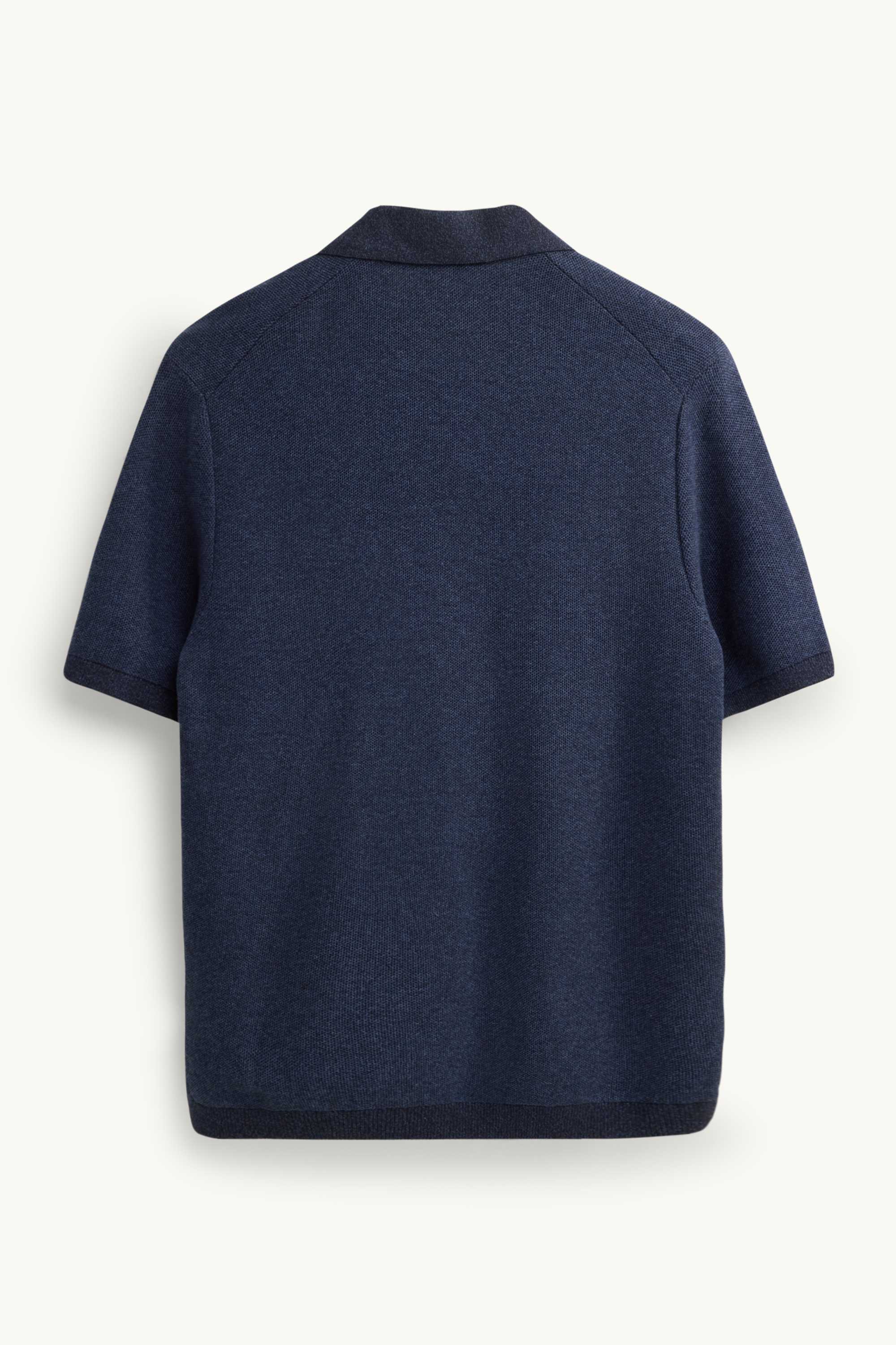 Knitted polo shirt - regular fit - textured dark blue