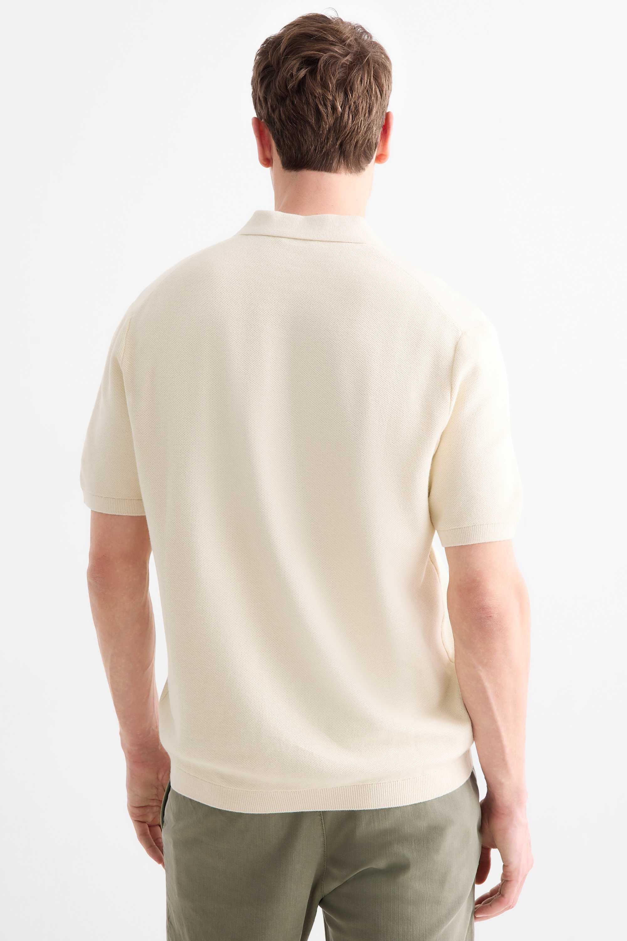 Knitted polo shirt - regular fit - textured cremewhite