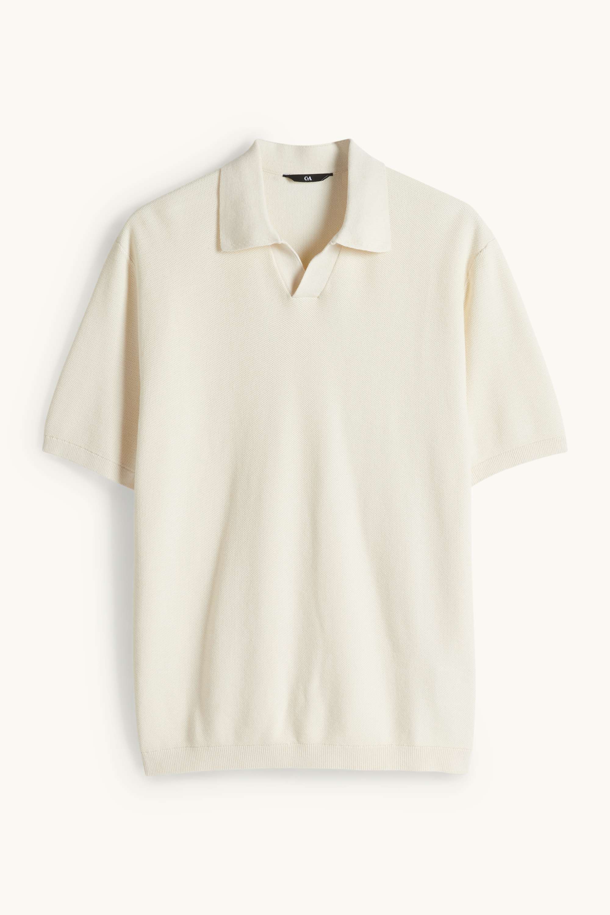 Knitted polo shirt - regular fit - textured cremewhite