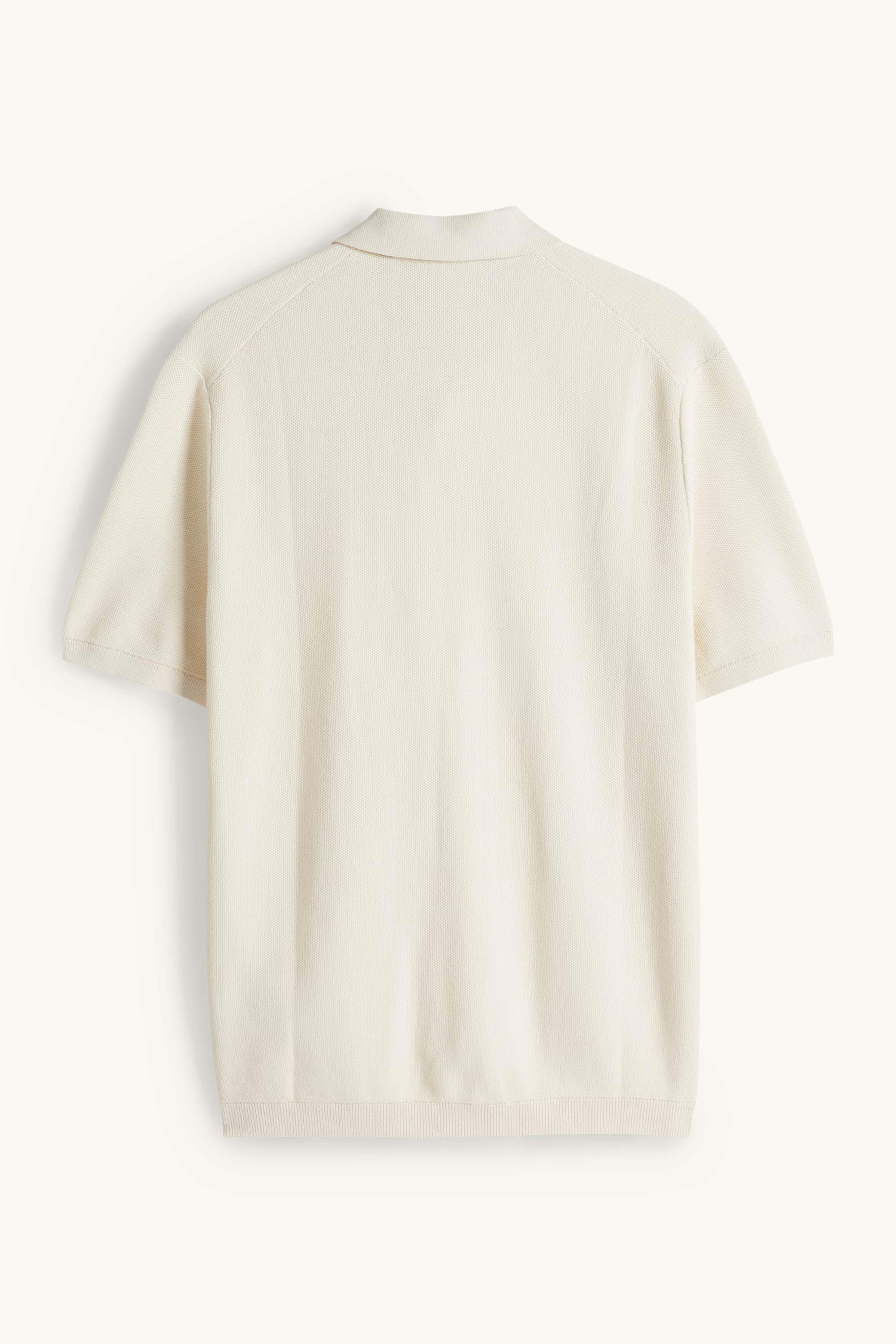 Knitted polo shirt - regular fit - textured cremewhite