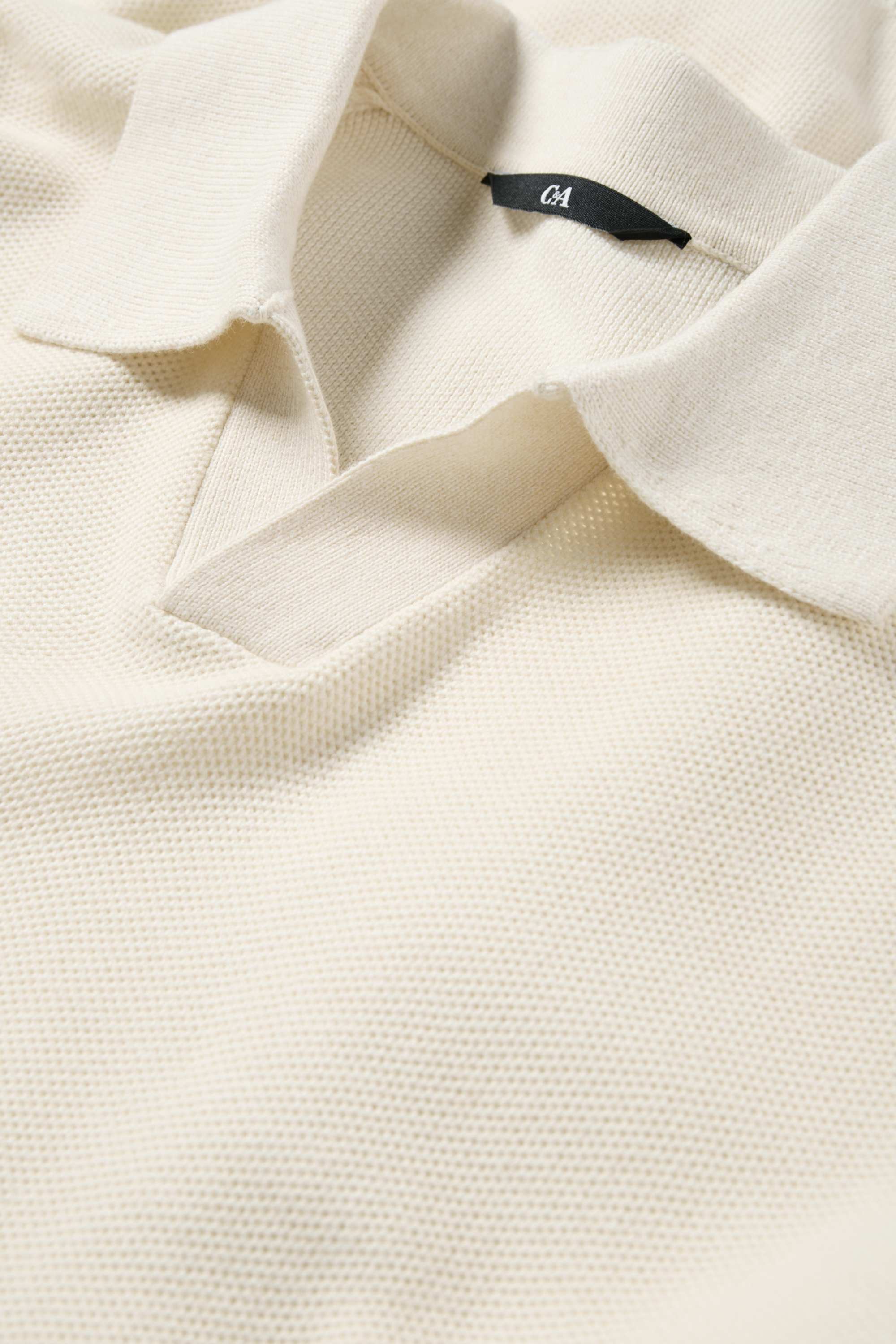 Knitted polo shirt - regular fit - textured cremewhite
