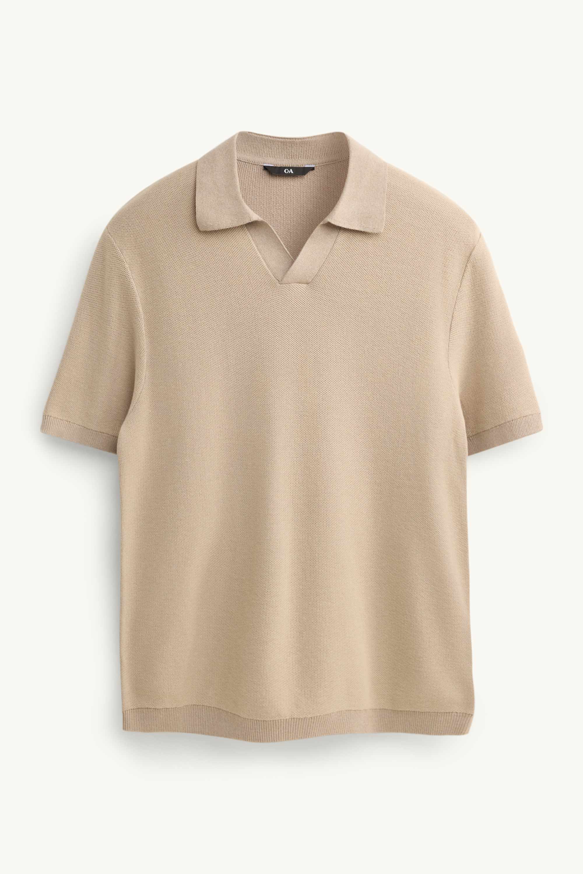 Knitted polo shirt - regular fit - textured beige