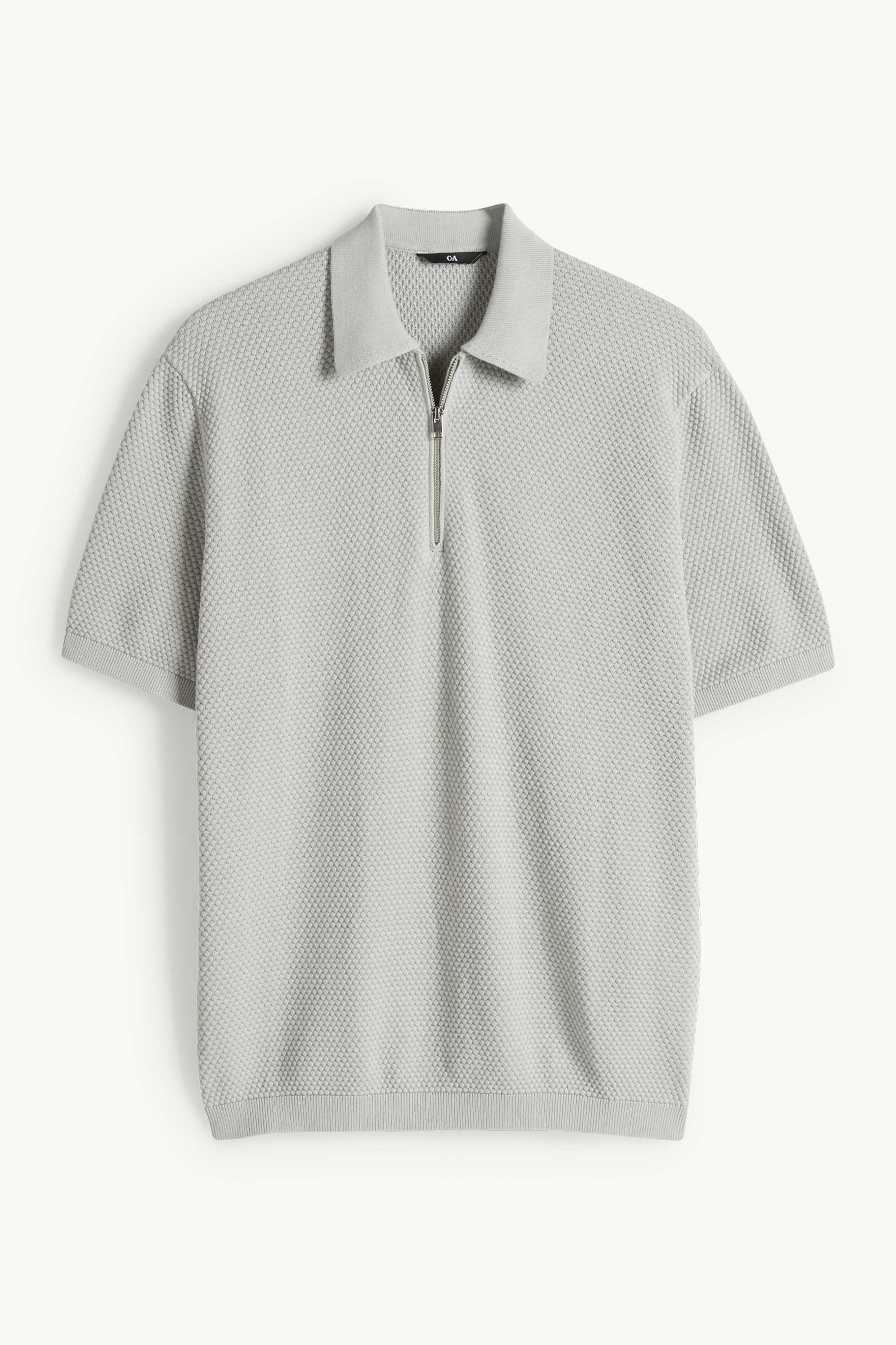 Knitted polo shirt - regular fit - textured gray