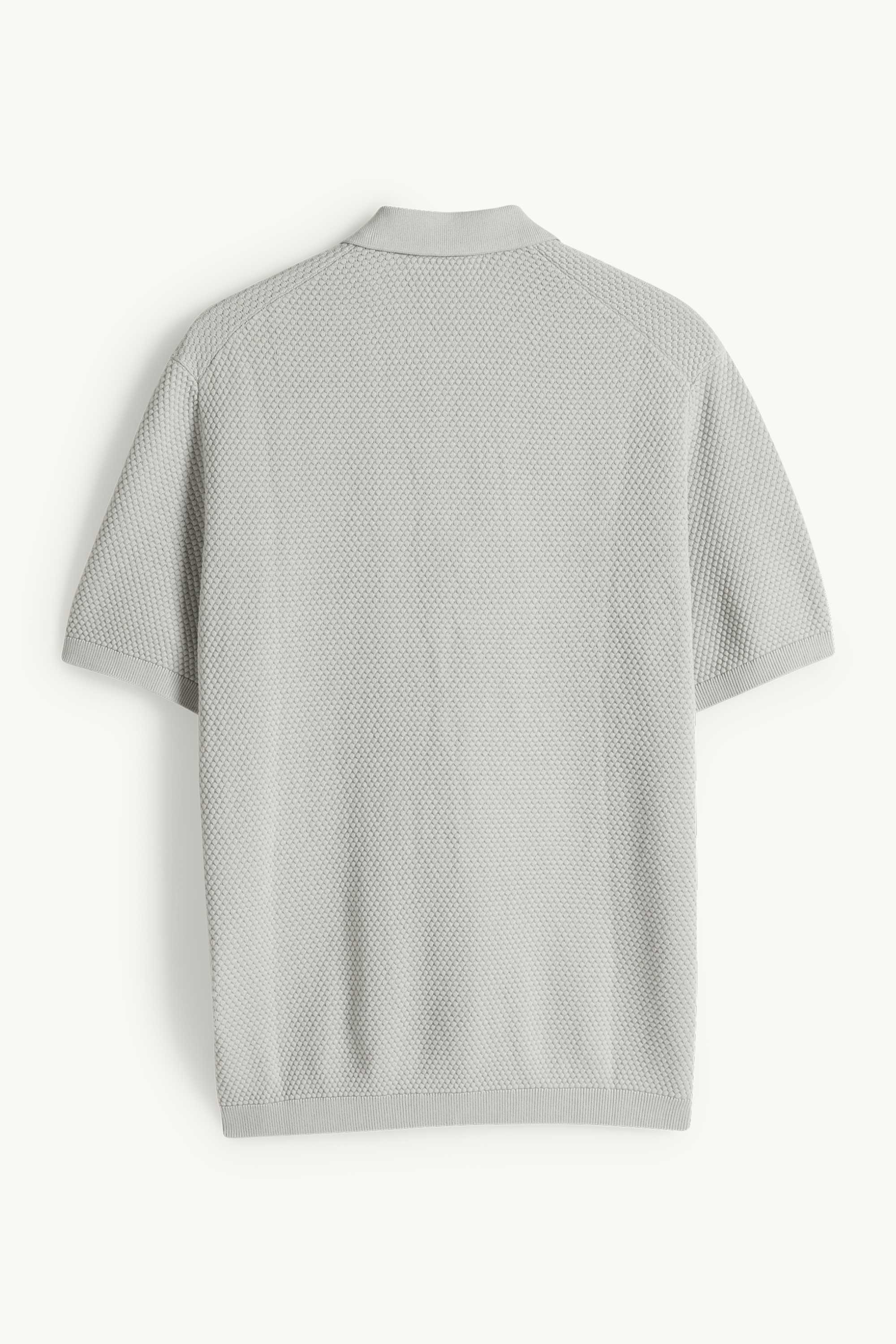 Knitted polo shirt - regular fit - textured gray
