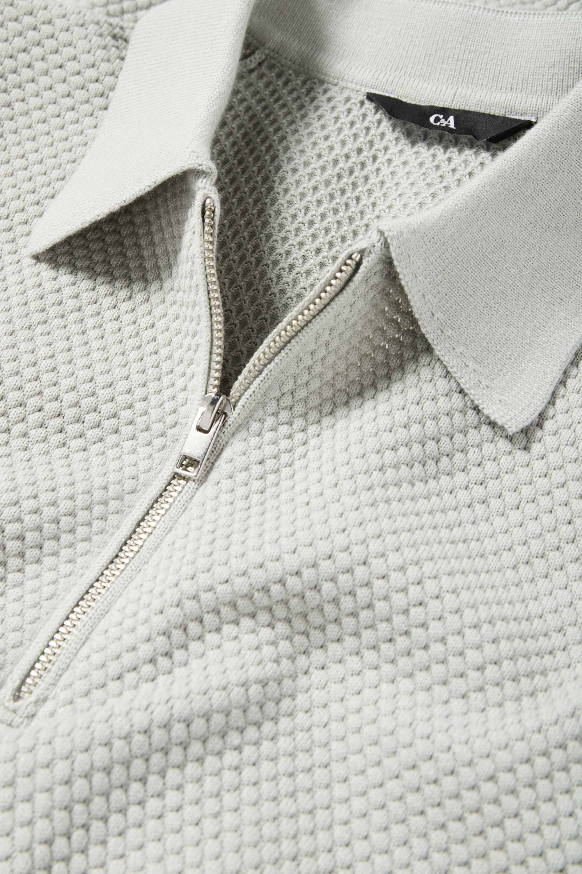 Knitted polo shirt - regular fit - textured gray