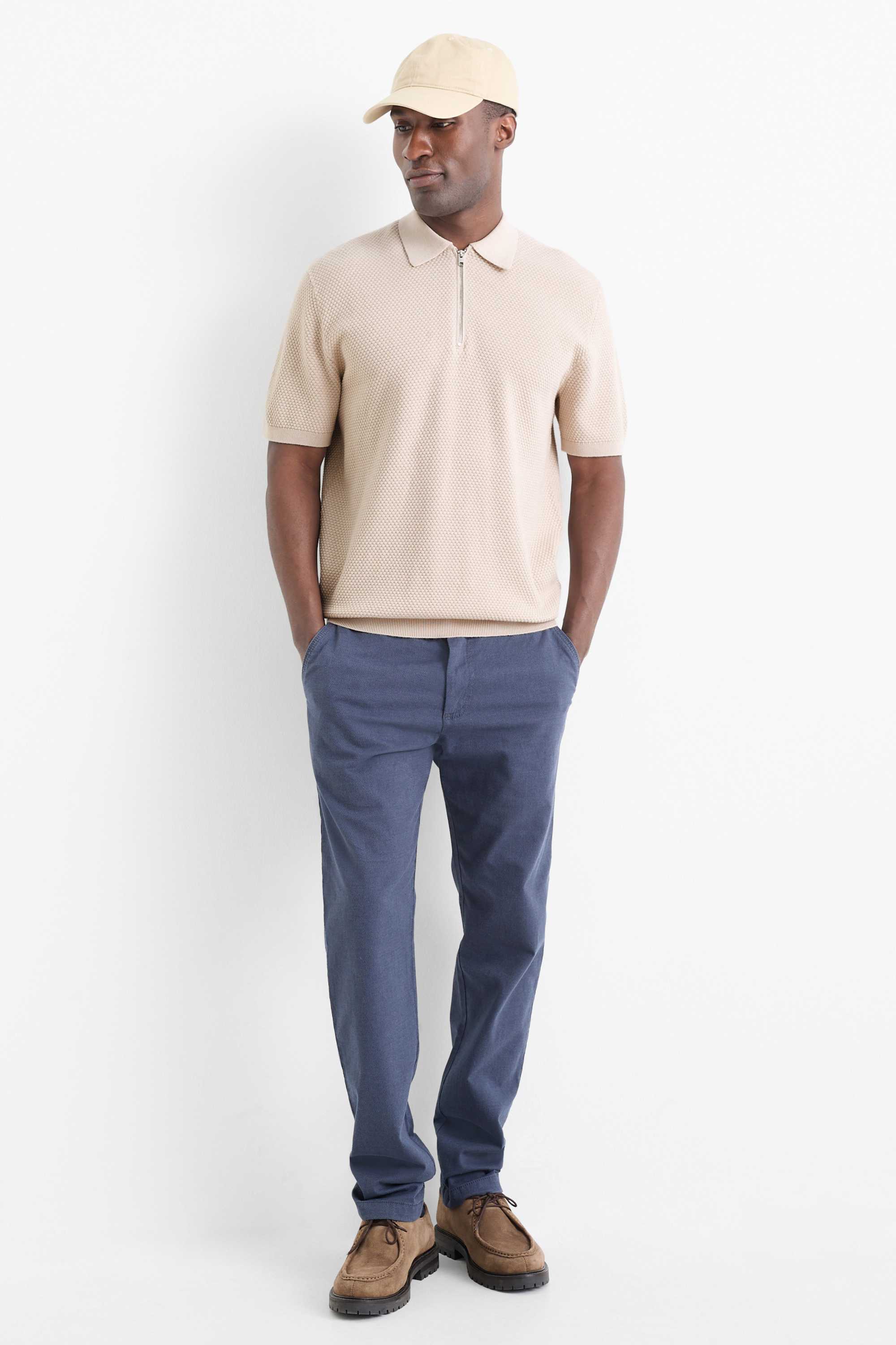 Knitted polo shirt - regular fit - textured light beige