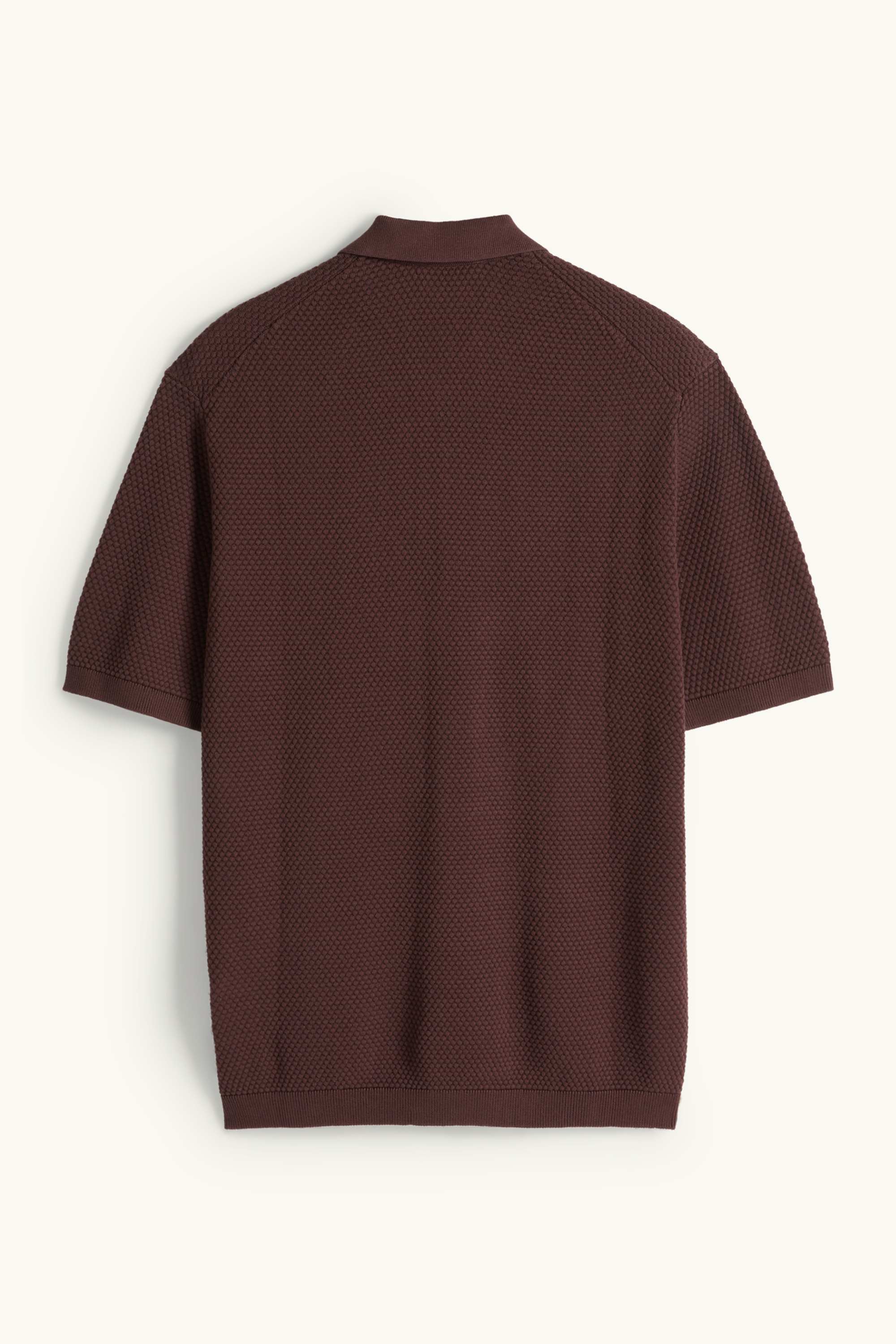 Knitted polo shirt - regular fit - textured dark brown