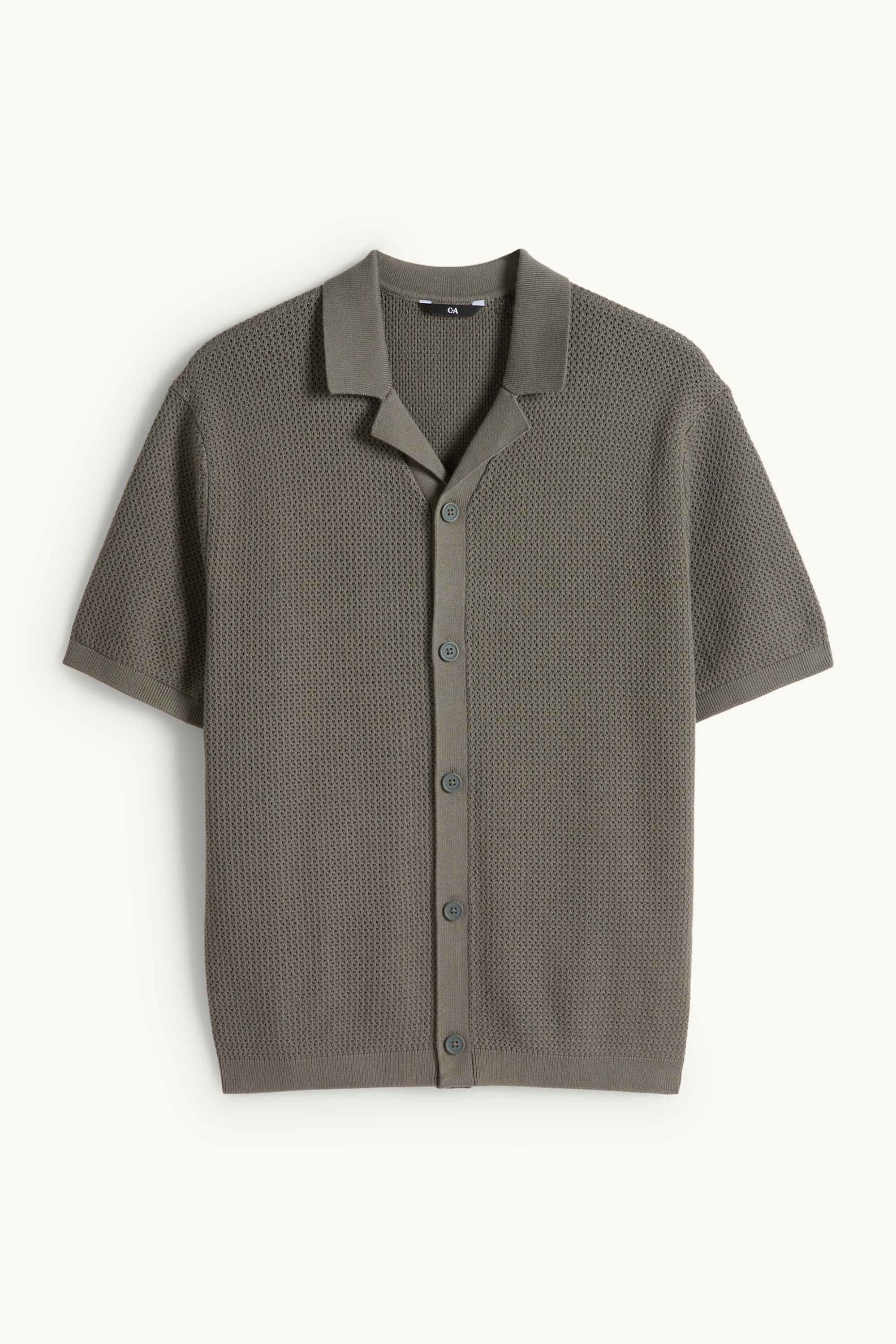 Knitted shirt - regular fit - lapel collar dark green