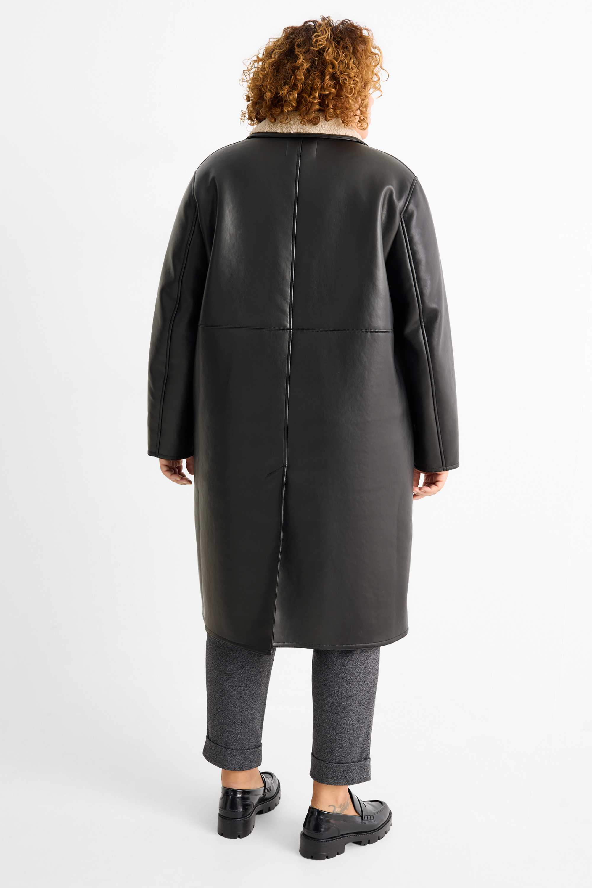 Faux shearling coat - faux leather black