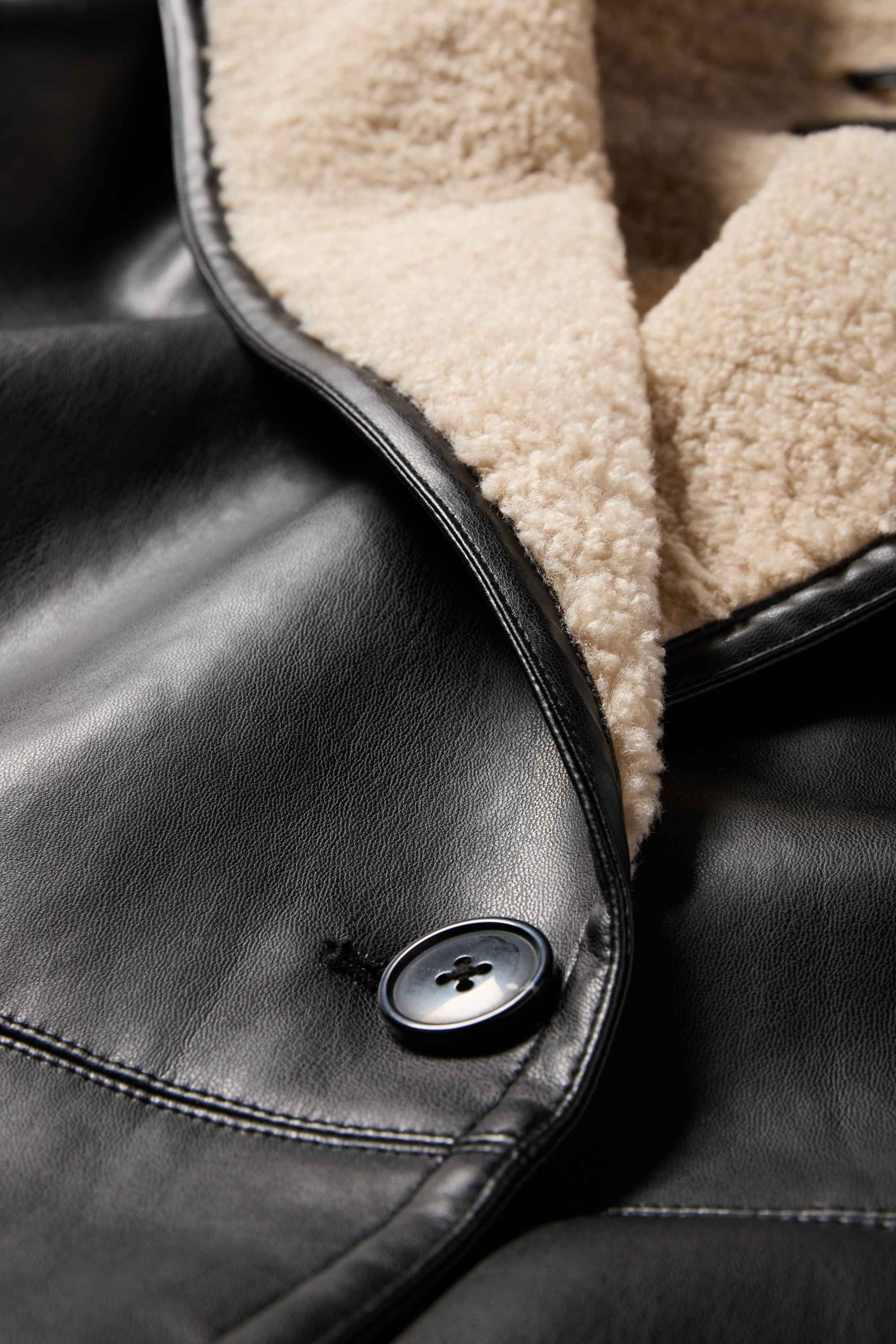 Faux shearling coat - faux leather black