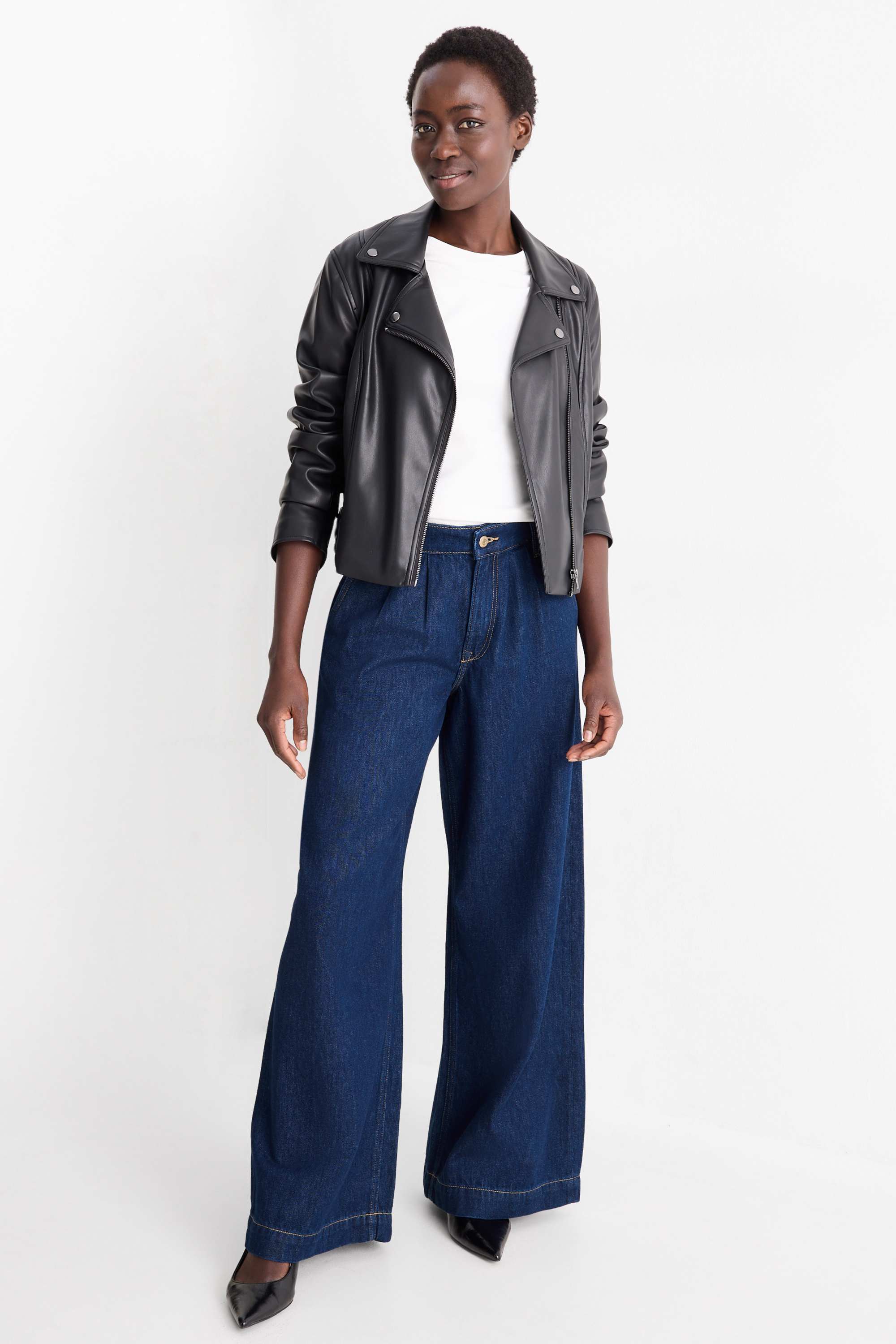 Wide leg jeans - high waist denim-dark blue