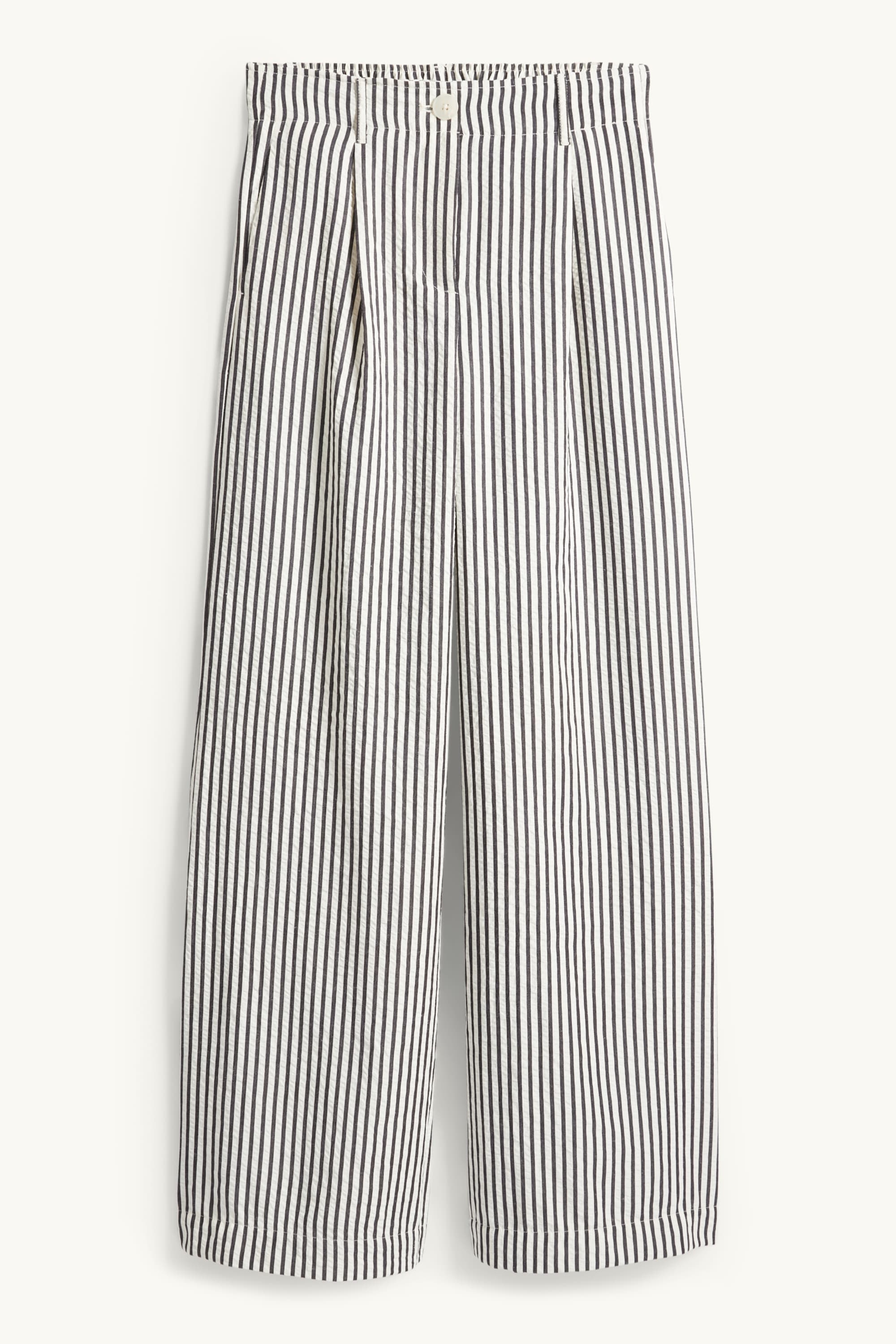 Cloth trousers - high waist - wide leg - striped black / beige