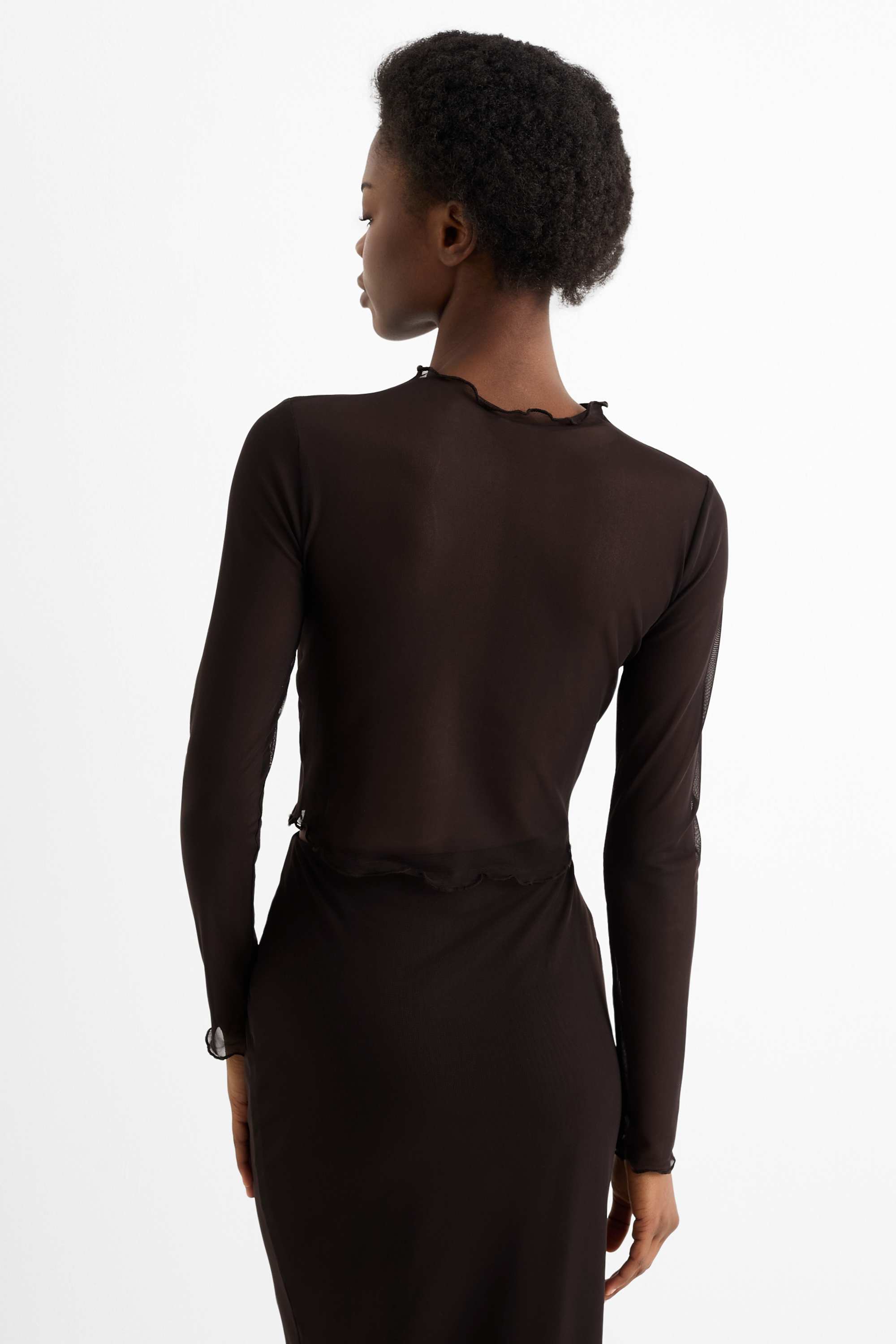 Cropped long sleeve top - slim fit - mesh black