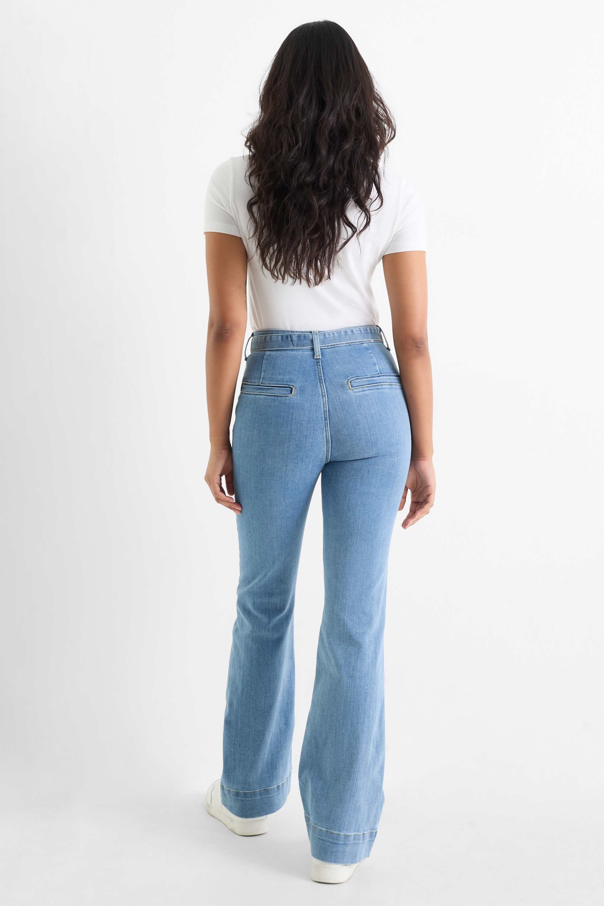 Flared jeans with belt - high waist - LYCRA® light blue