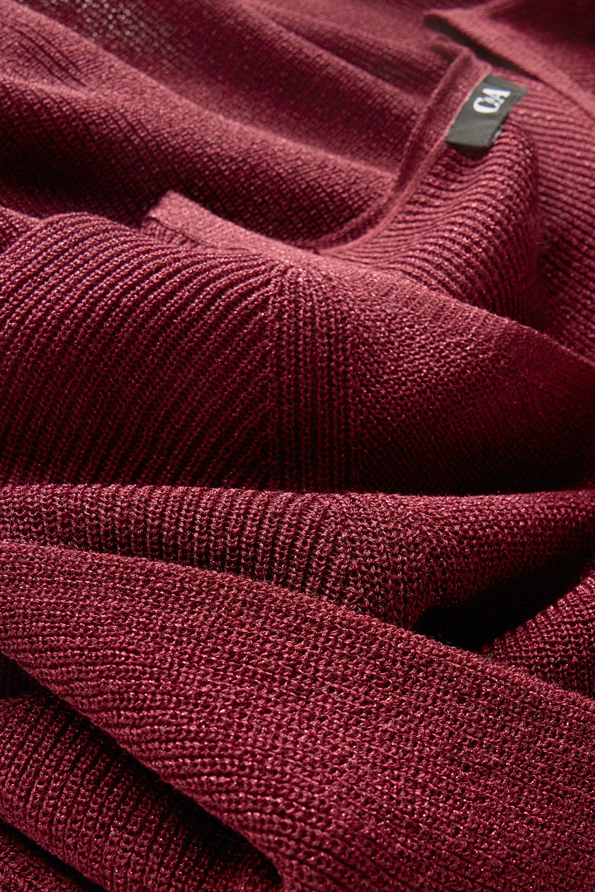 Knitted jumper - short sleeve - shiny dark red