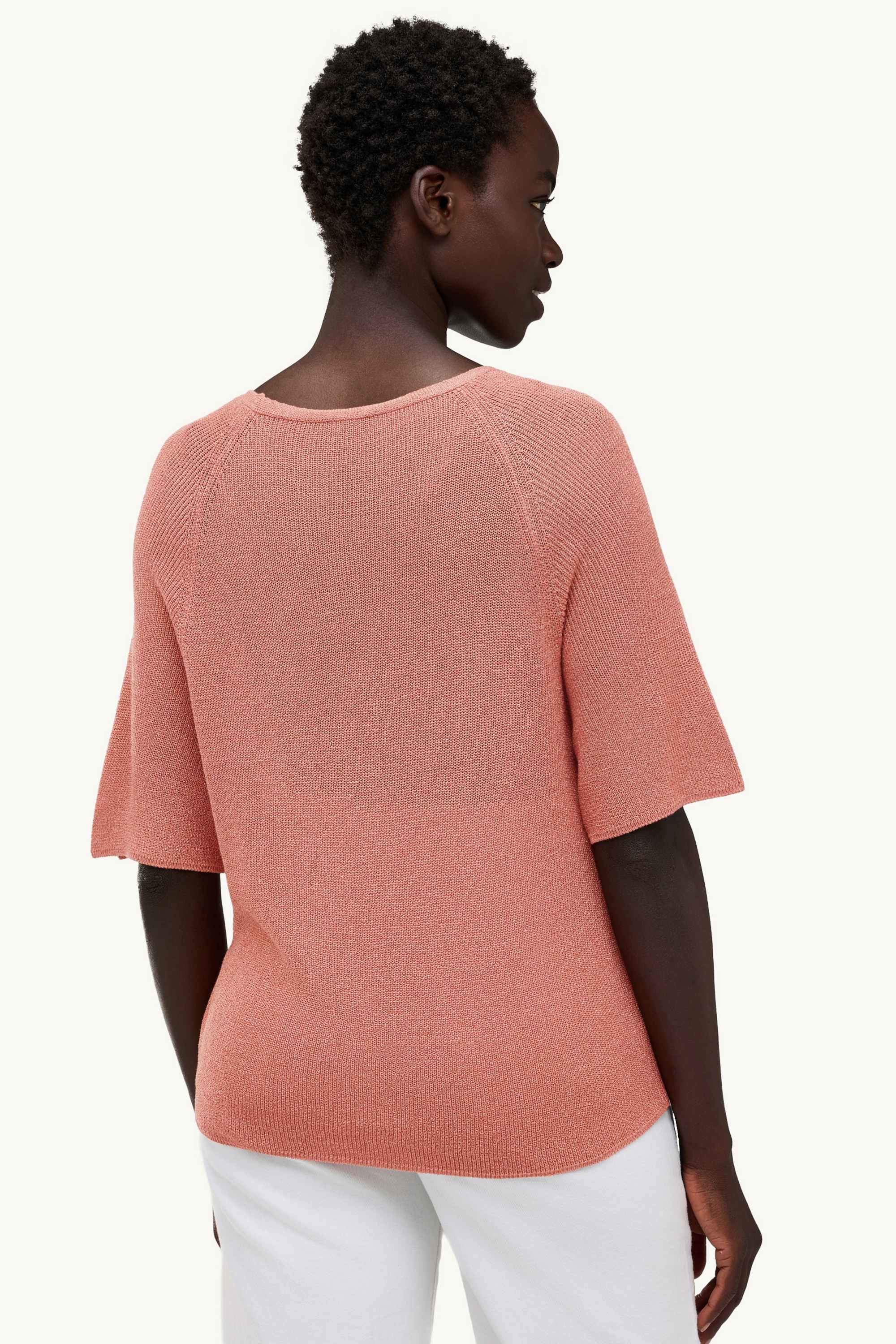 Knitted jumper - short sleeve - shiny rose