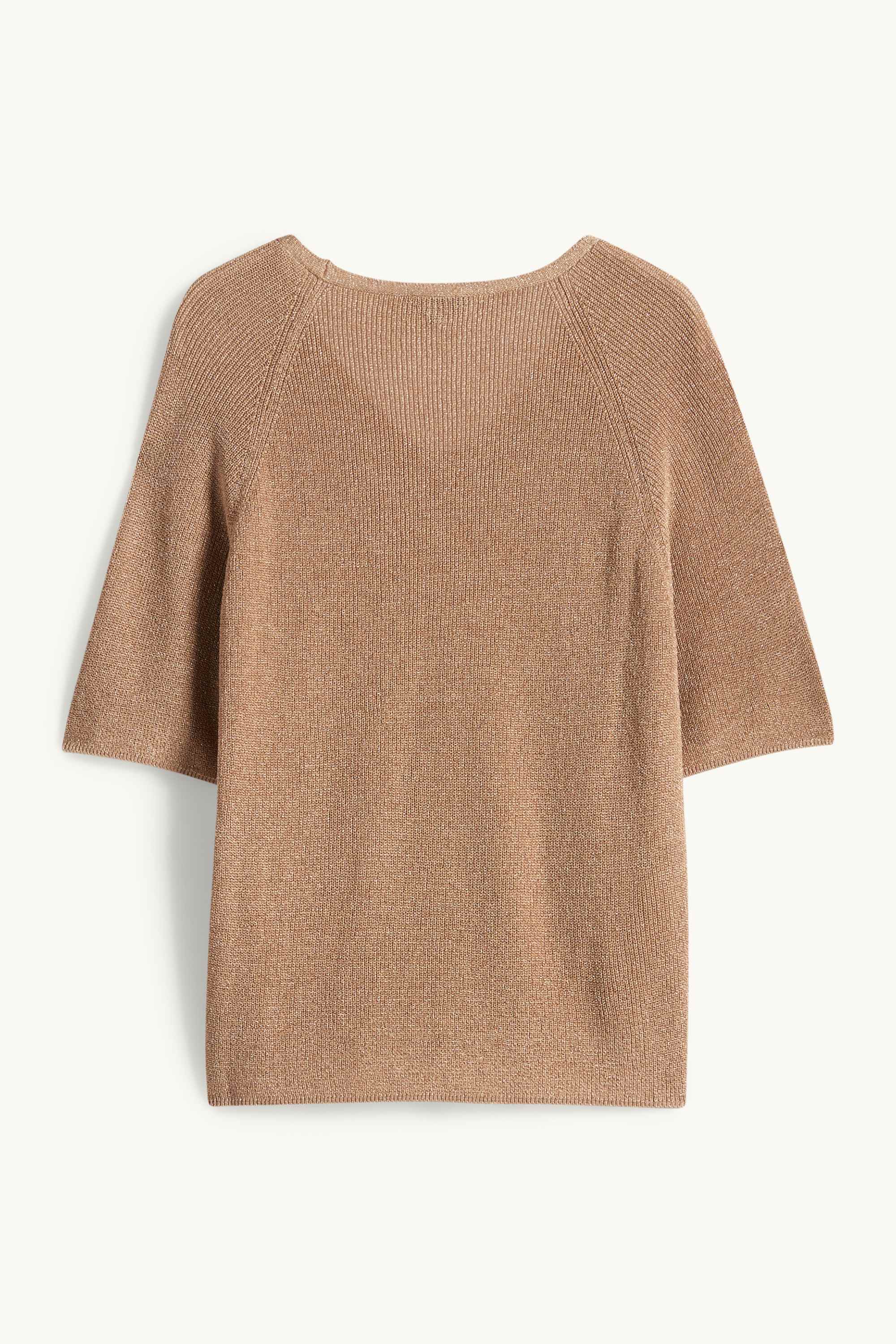 Knitted jumper - short sleeve - shiny light brown
